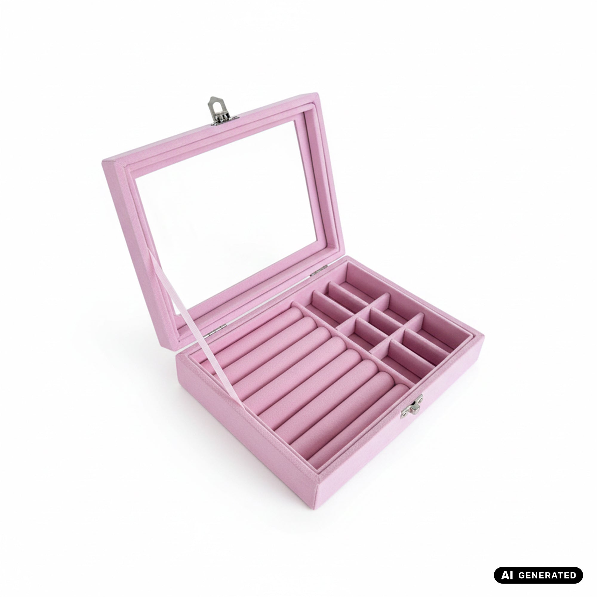 Elegante Schmuckbox mit 9 Fächern in Rosa Aufbewahrung von Schmuck