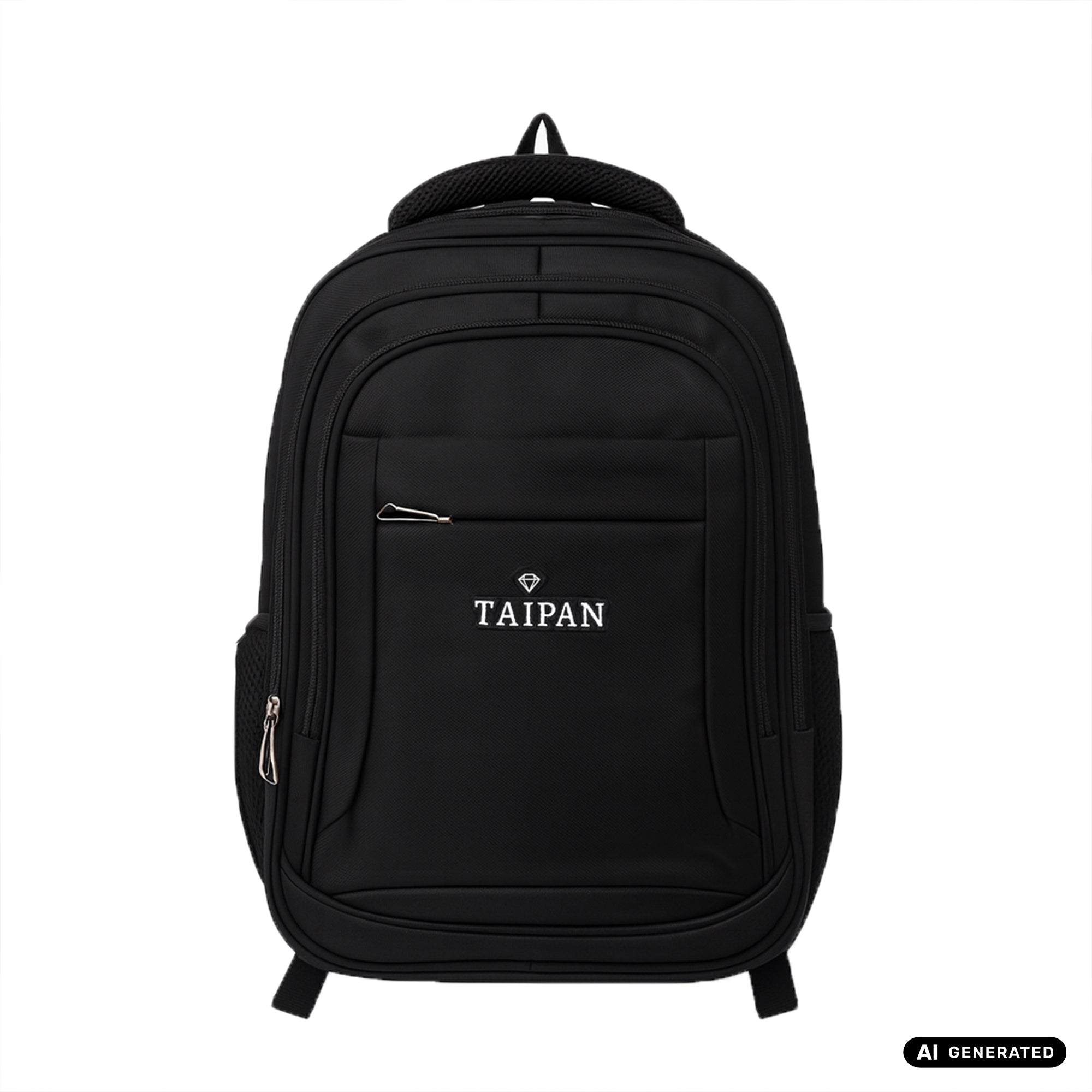 Taipan Rucksack schwarz mit 7 Fächern, Laptop Fach, Trolley Schlaufe aus Nylon