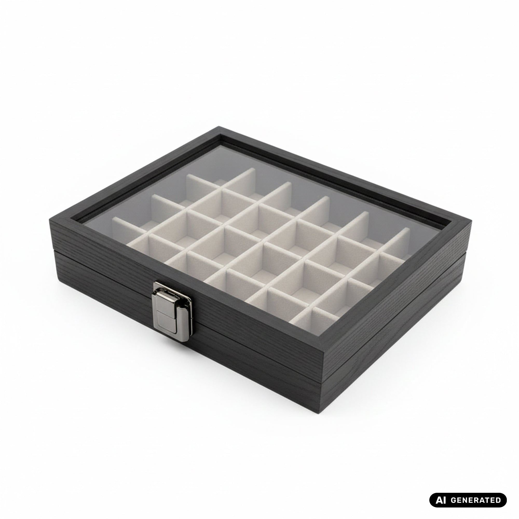 Schmuckbox mit Deckel 24 Fächer in schwarz
