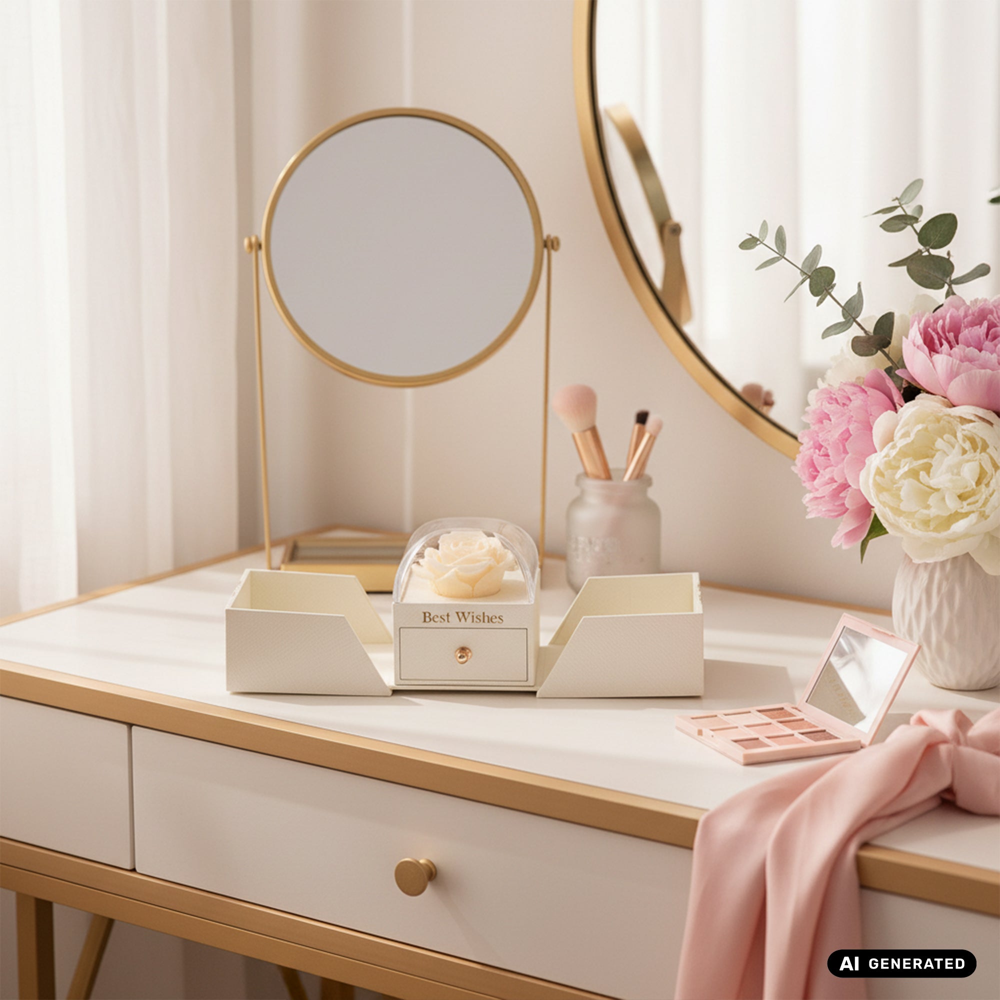 Schmuckbox Geschenkbox mit Rose in creme weiß