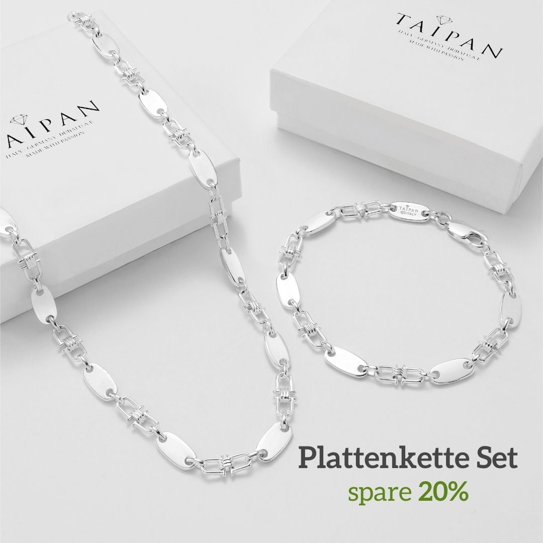 Set - Plattenkette 6mm - Halskette + Armband aus 925 Silber - 20% Sparen - Taipan Schmuck