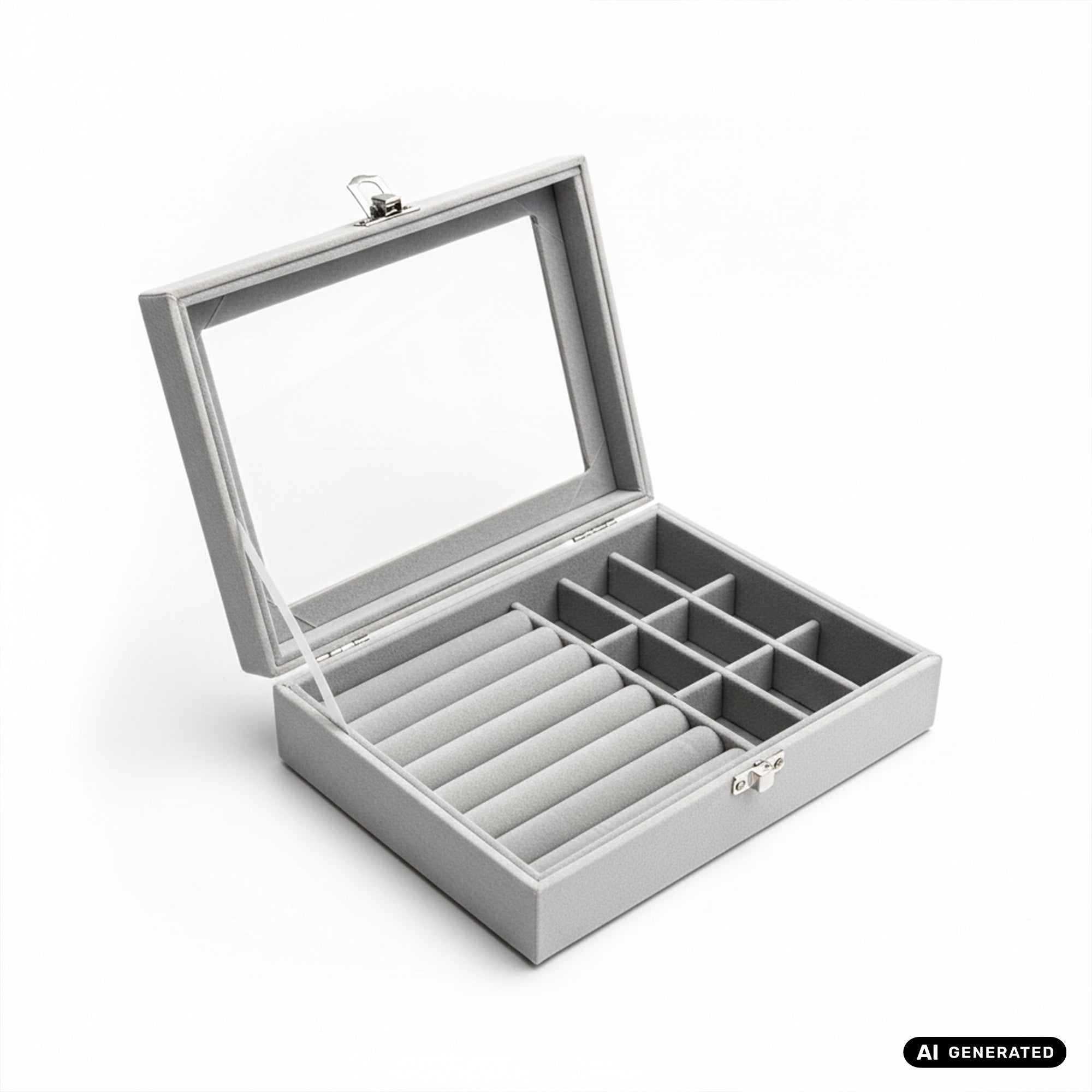 Elegante Schmuckbox mit 9 Fächern in grau Aufbewahrung von Schmuck