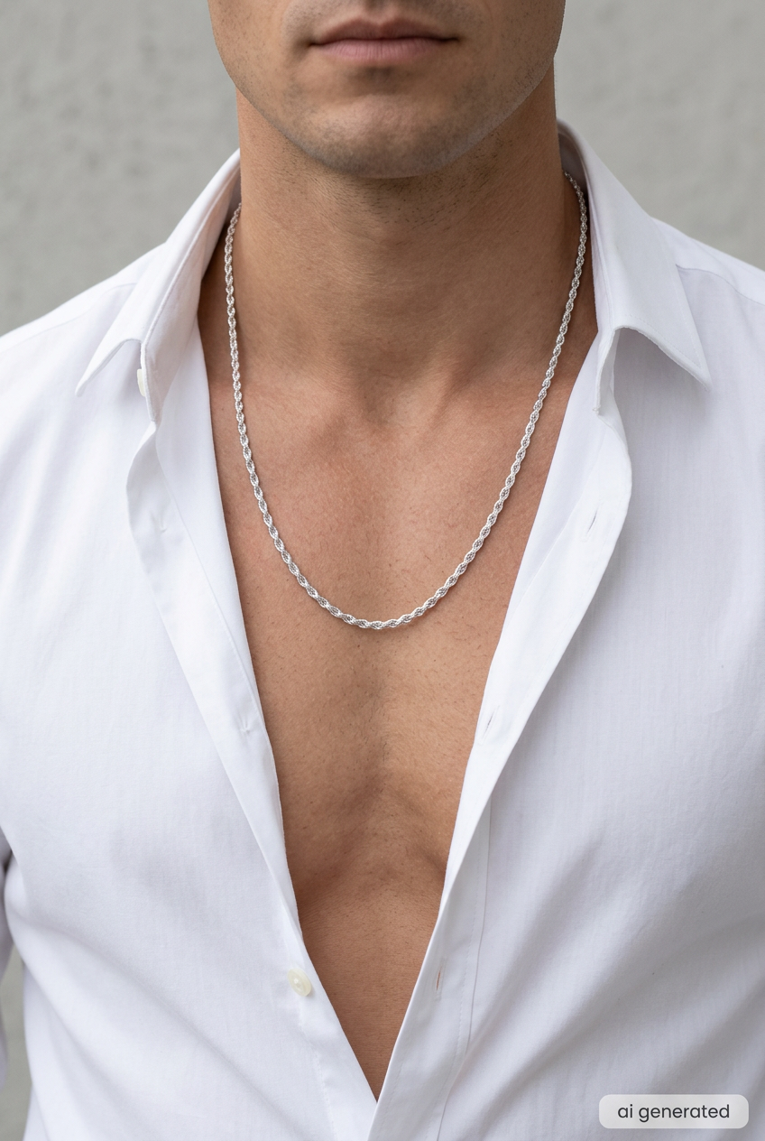 2,3-mm-Rope-Chain getragen mit weißem Hemd