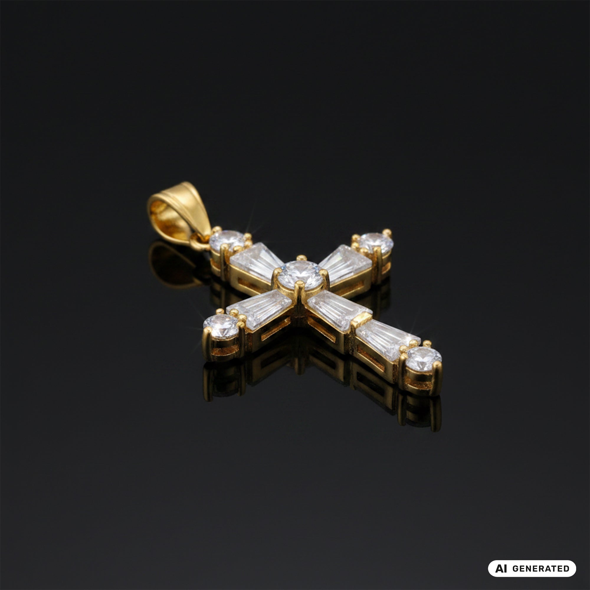 Kreuz Anhänger Iced Out Stil aus Edelstahl vergoldet