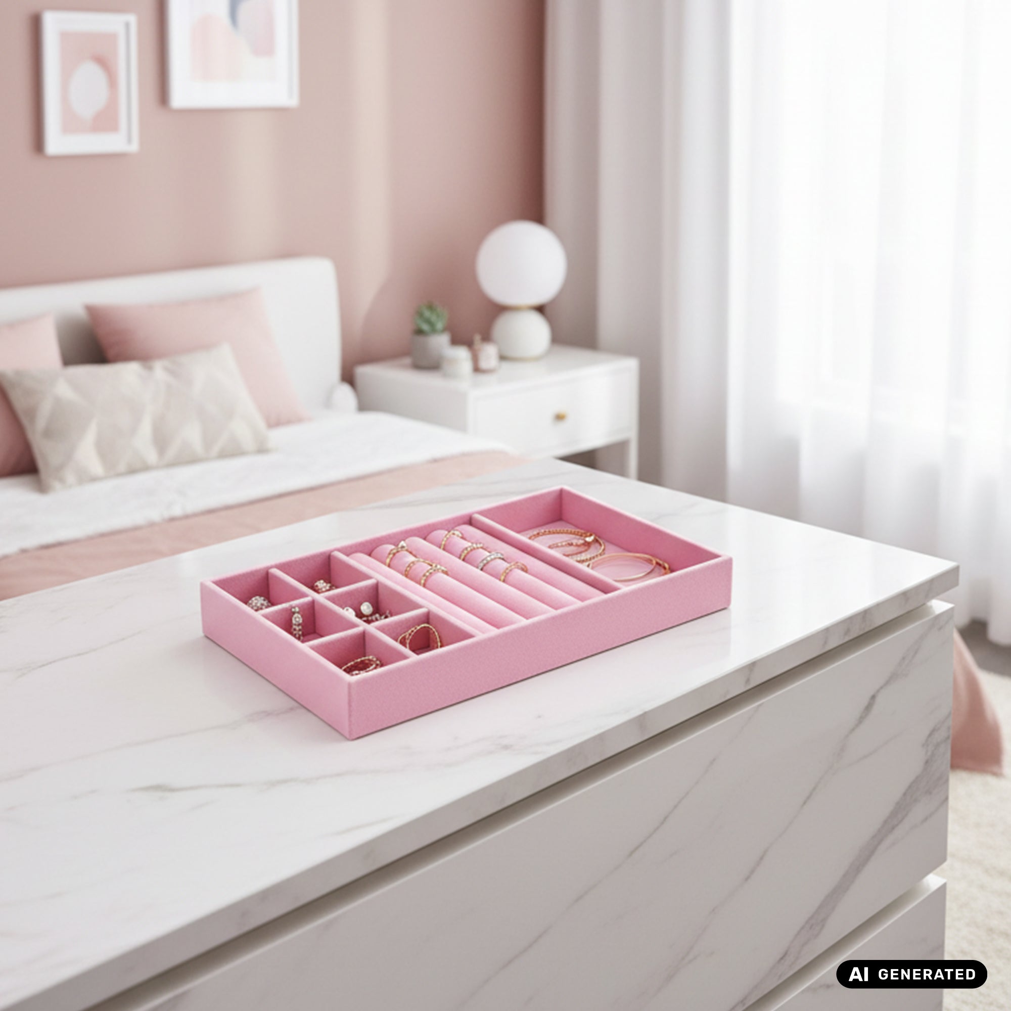 Schmucklade pink für Schmuckpräsentation und Aufbewahrung 3 Fächer
