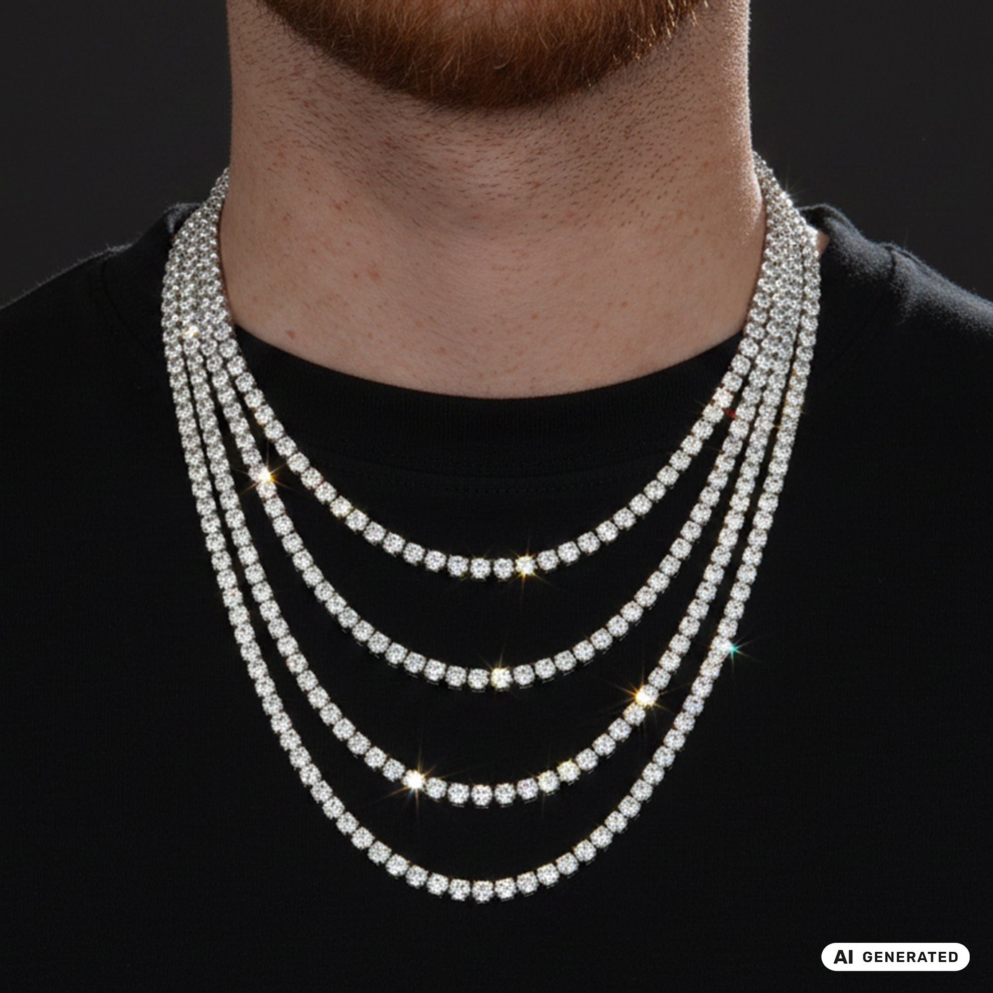 Set - Tennis Chain Kette 4mm + Armband 4mm aus Edelstahl