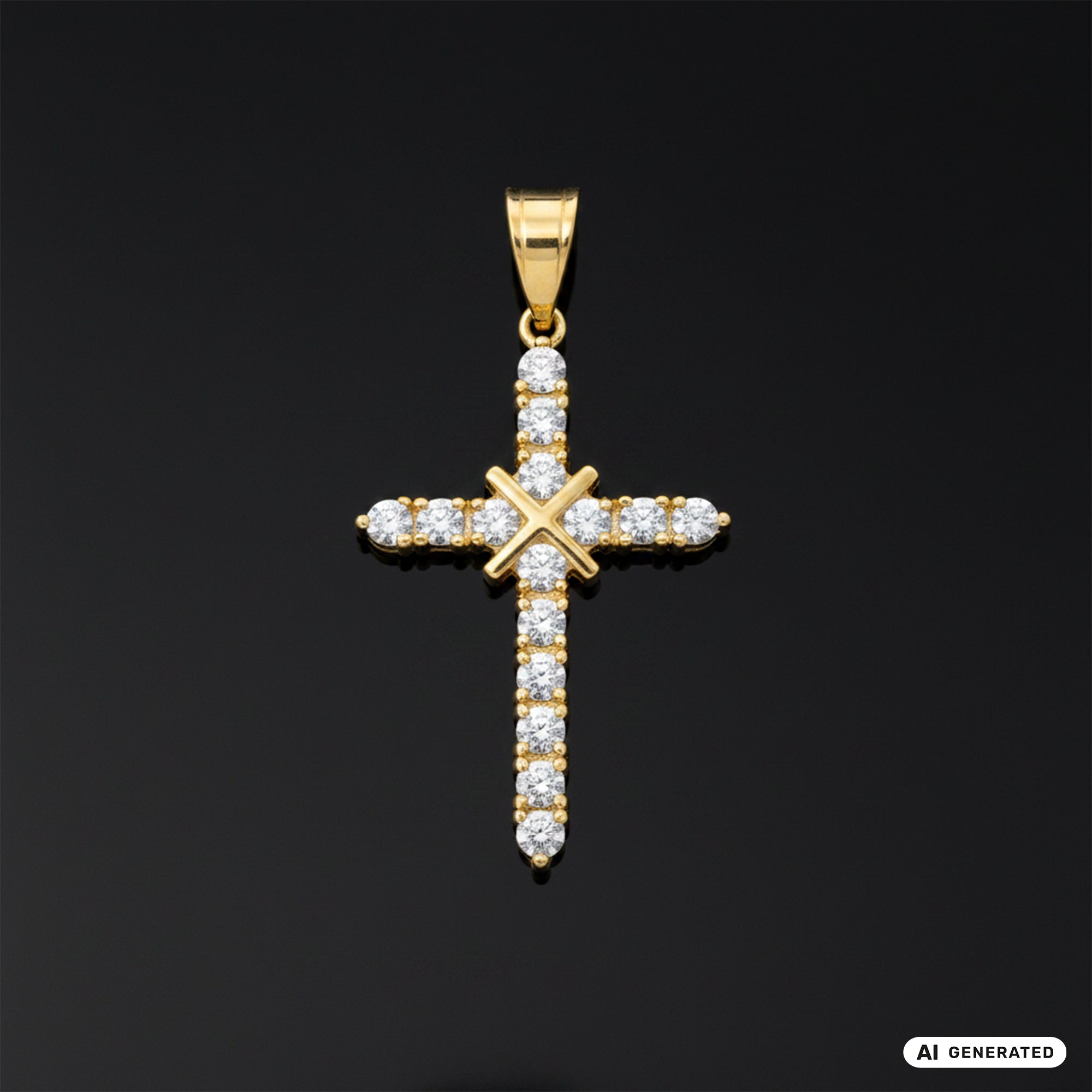 Kreuz Anhänger Iced Out Stil aus Edelstahl vergoldet