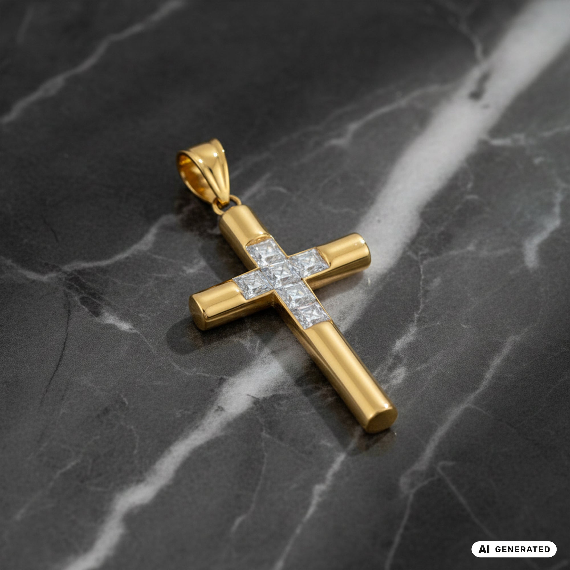 Kreuz Anhänger Iced Out Stil aus Edelstahl vergoldet