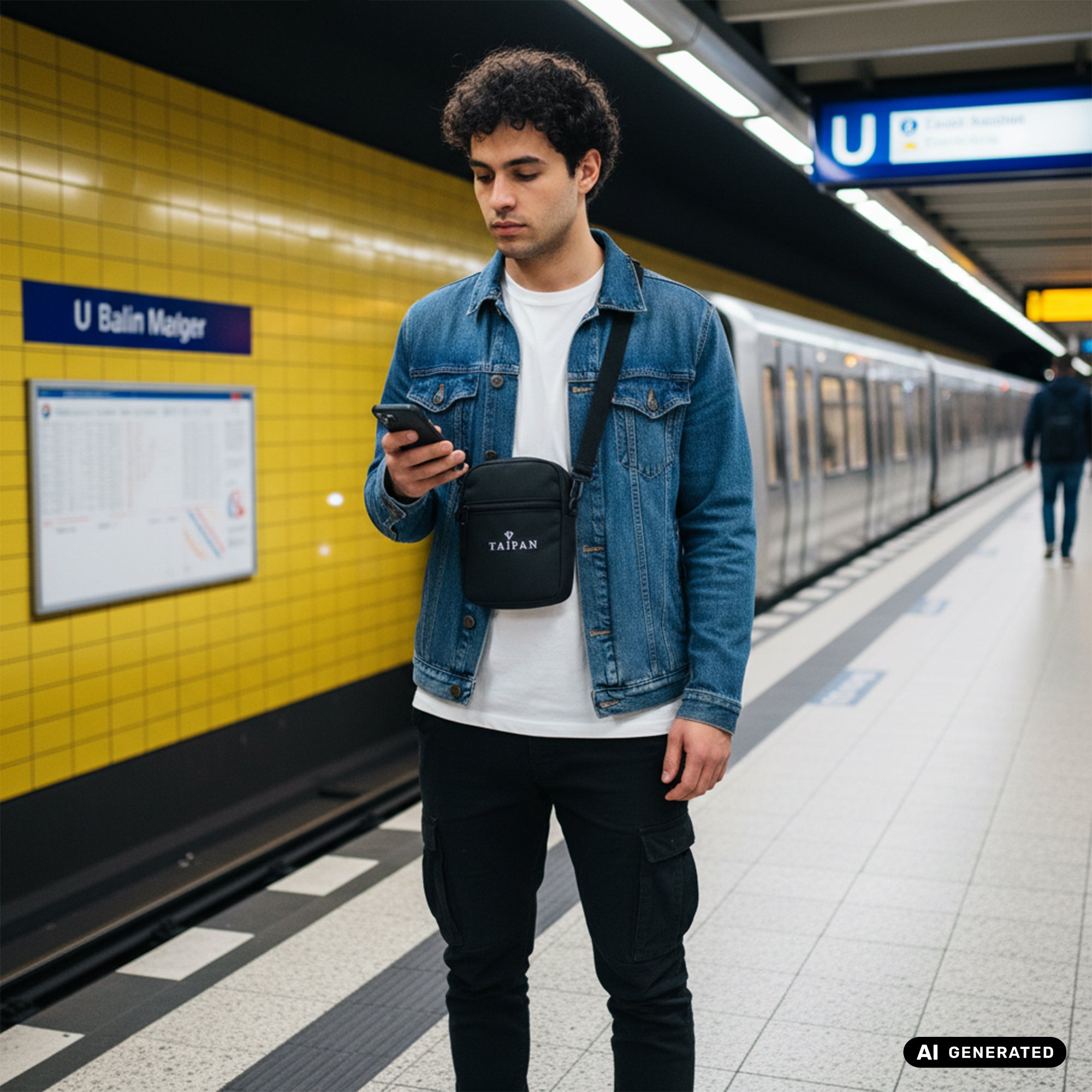 Umhängetasche klein in schwarz 2 Fächer crossbody bag Gürteltasche