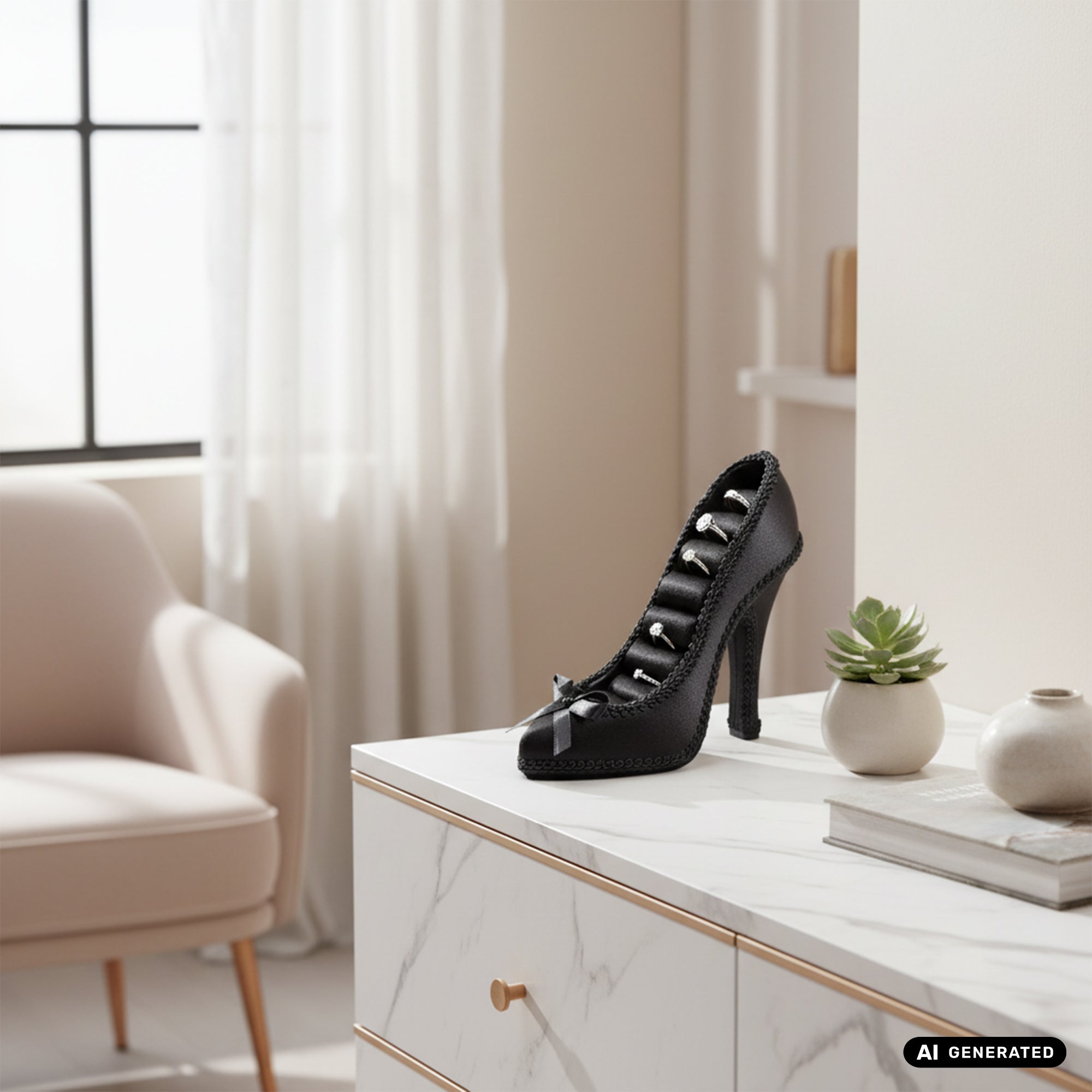 Ringständer in Schuhe High Heel Design Deko Blickfang schwarz