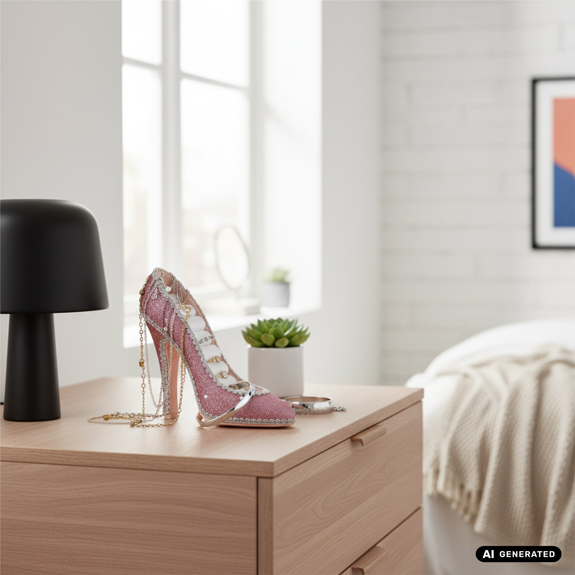High Heel Ringständer Deko Pumps mit Glitzer in Pink