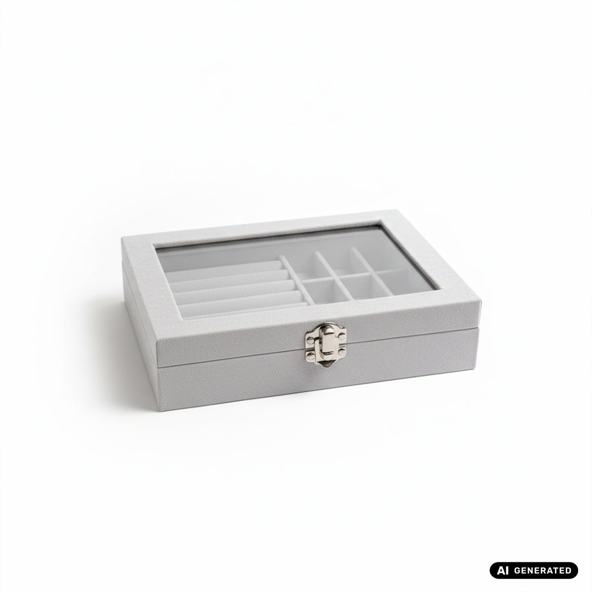 Elegante Schmuckbox mit 9 Fächern in grau Aufbewahrung von Schmuck