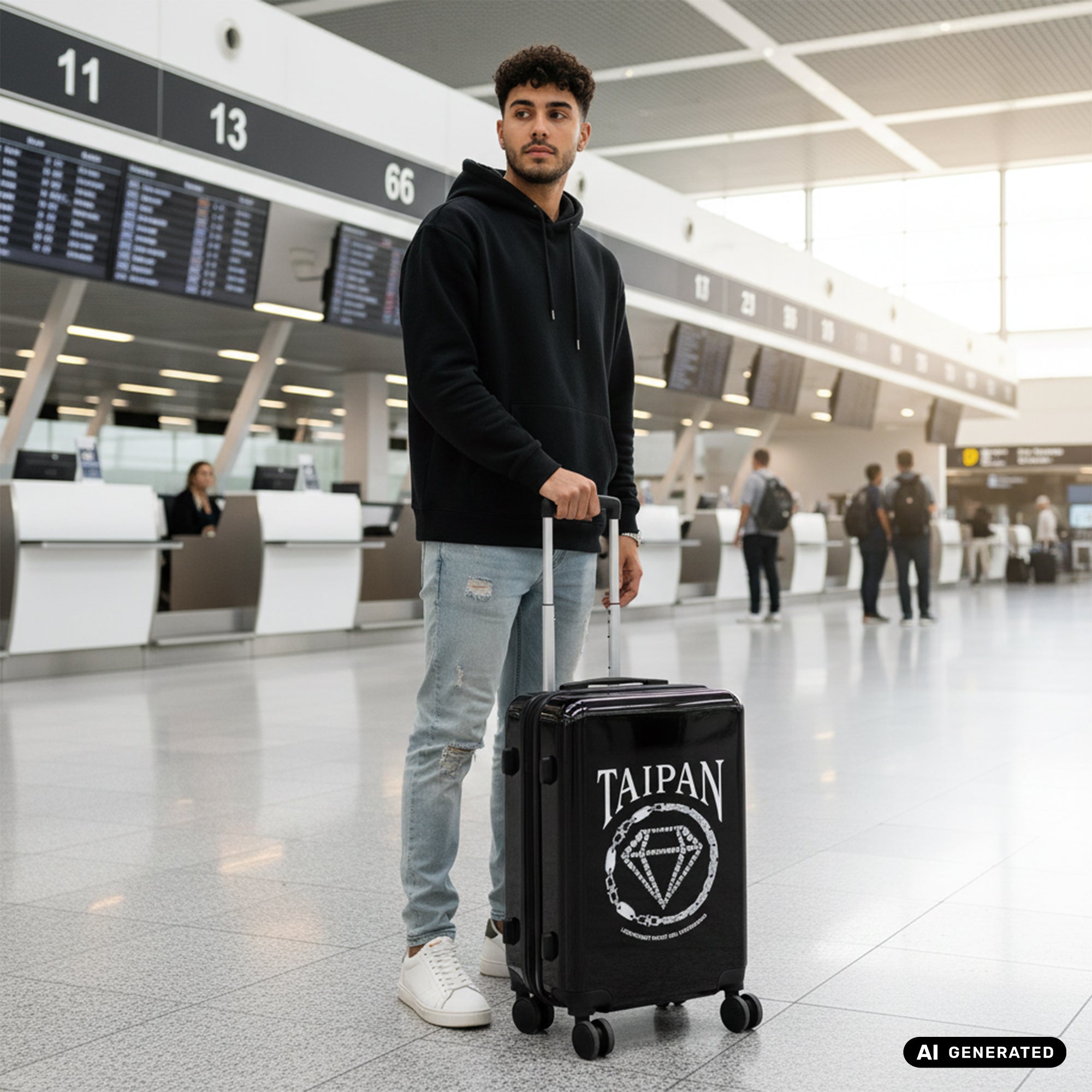 Handgepäck Koffer Trolley in schwarz mit Taipan Ketten Design