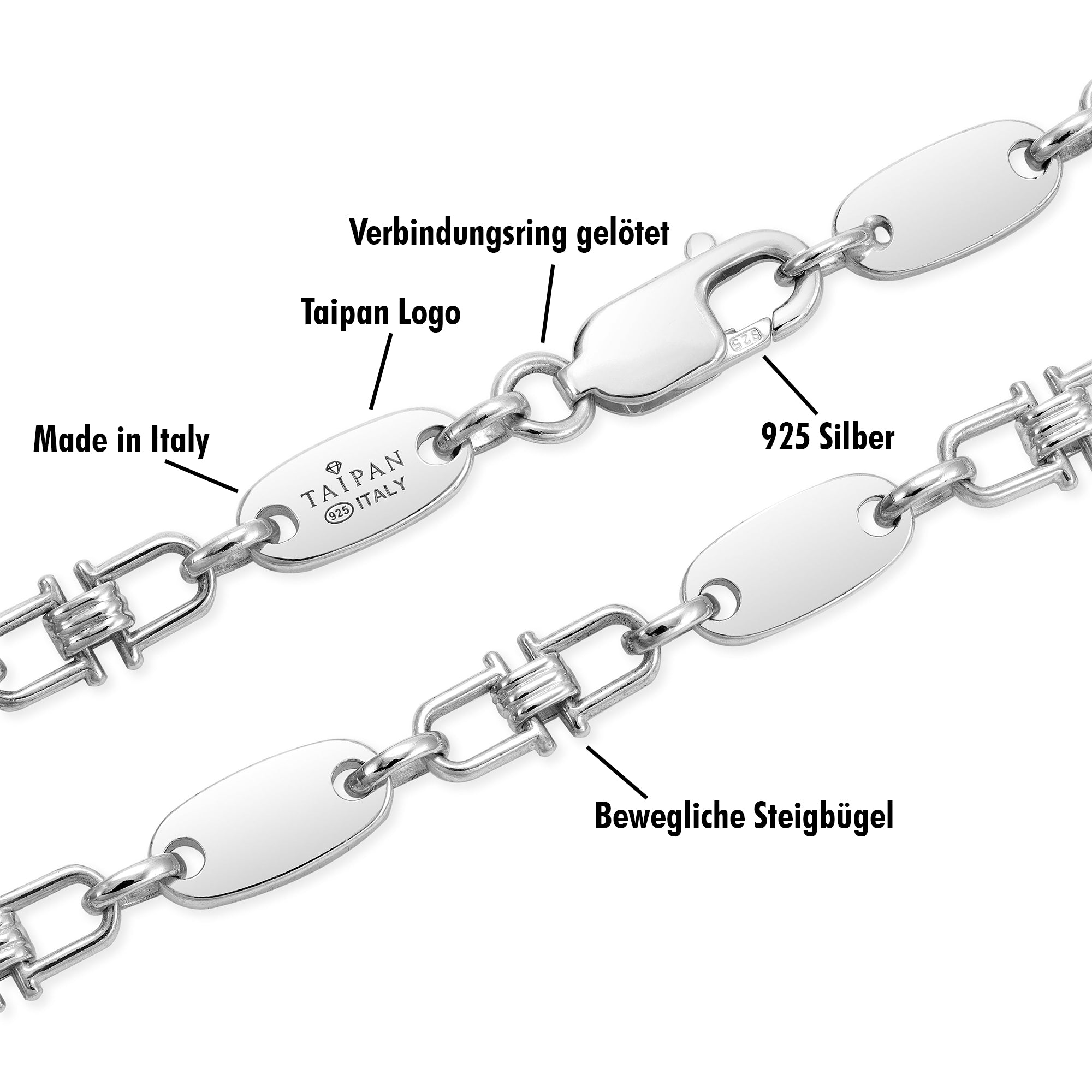 6mm Plattenkette bewegliche Steigbügelkette - 925 Silber