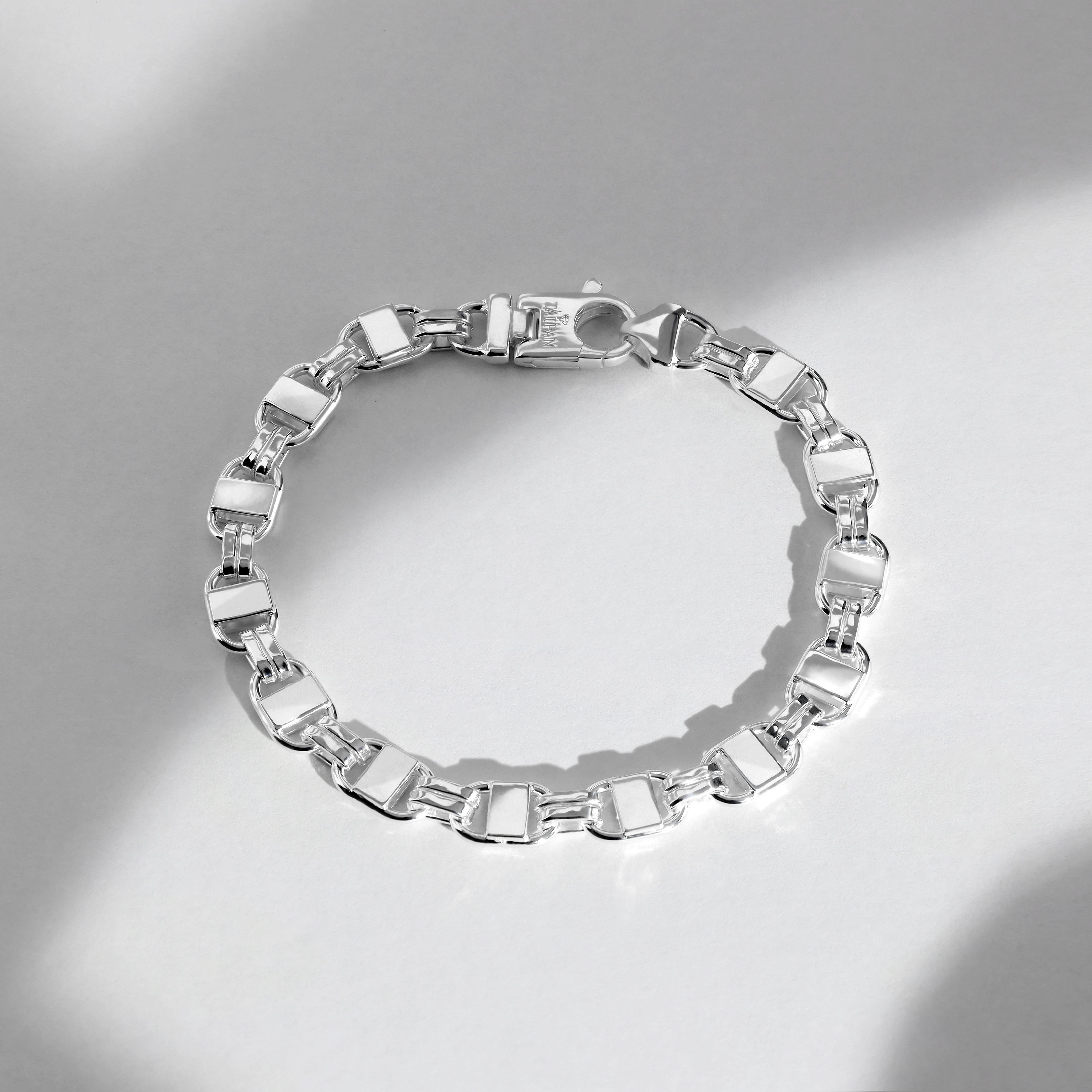 8mm Plattenketten Armband 21cm aus 925 Sterlingsilber