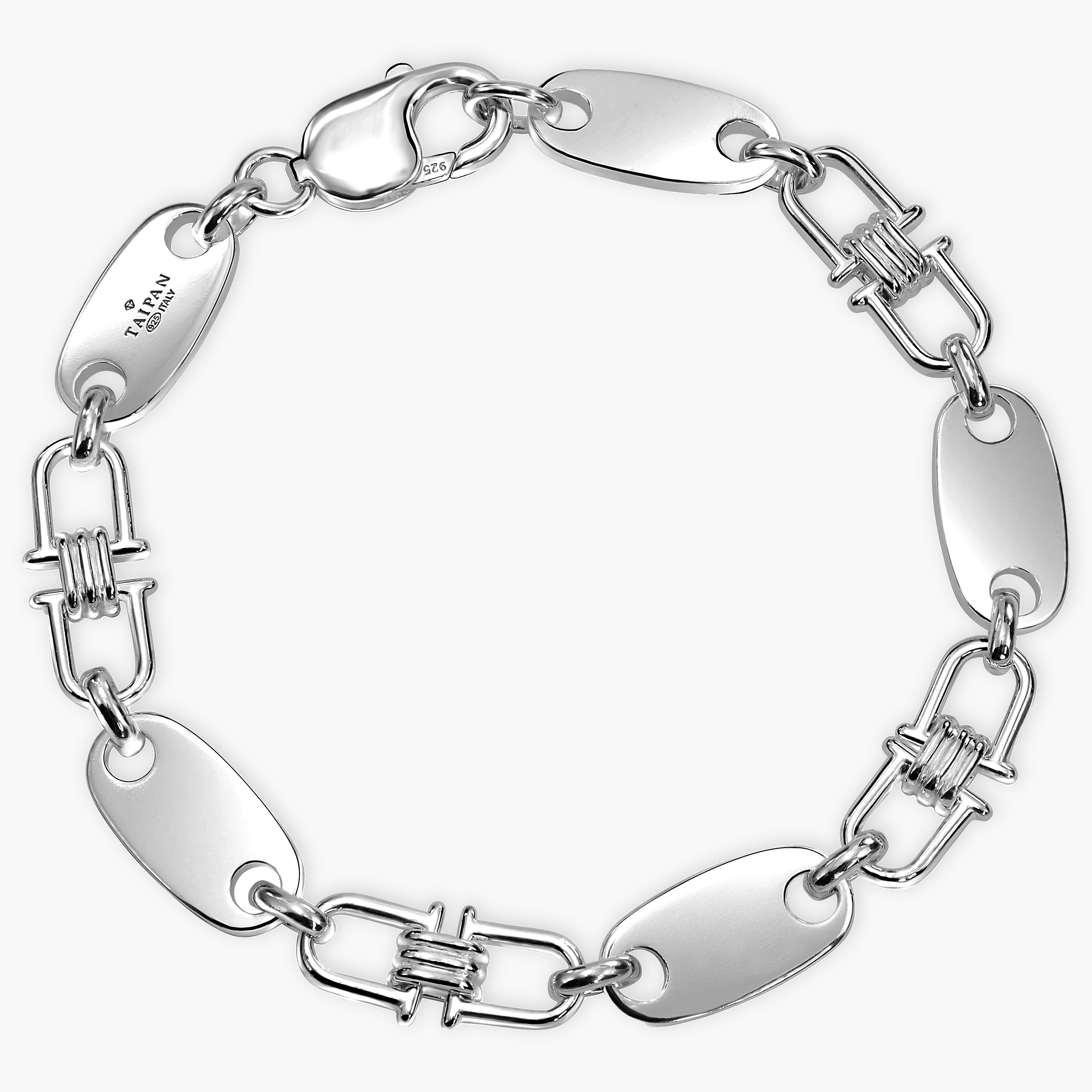 10mm Plate Chain Movable Stirrup Chain Bracelet - 925 Silver