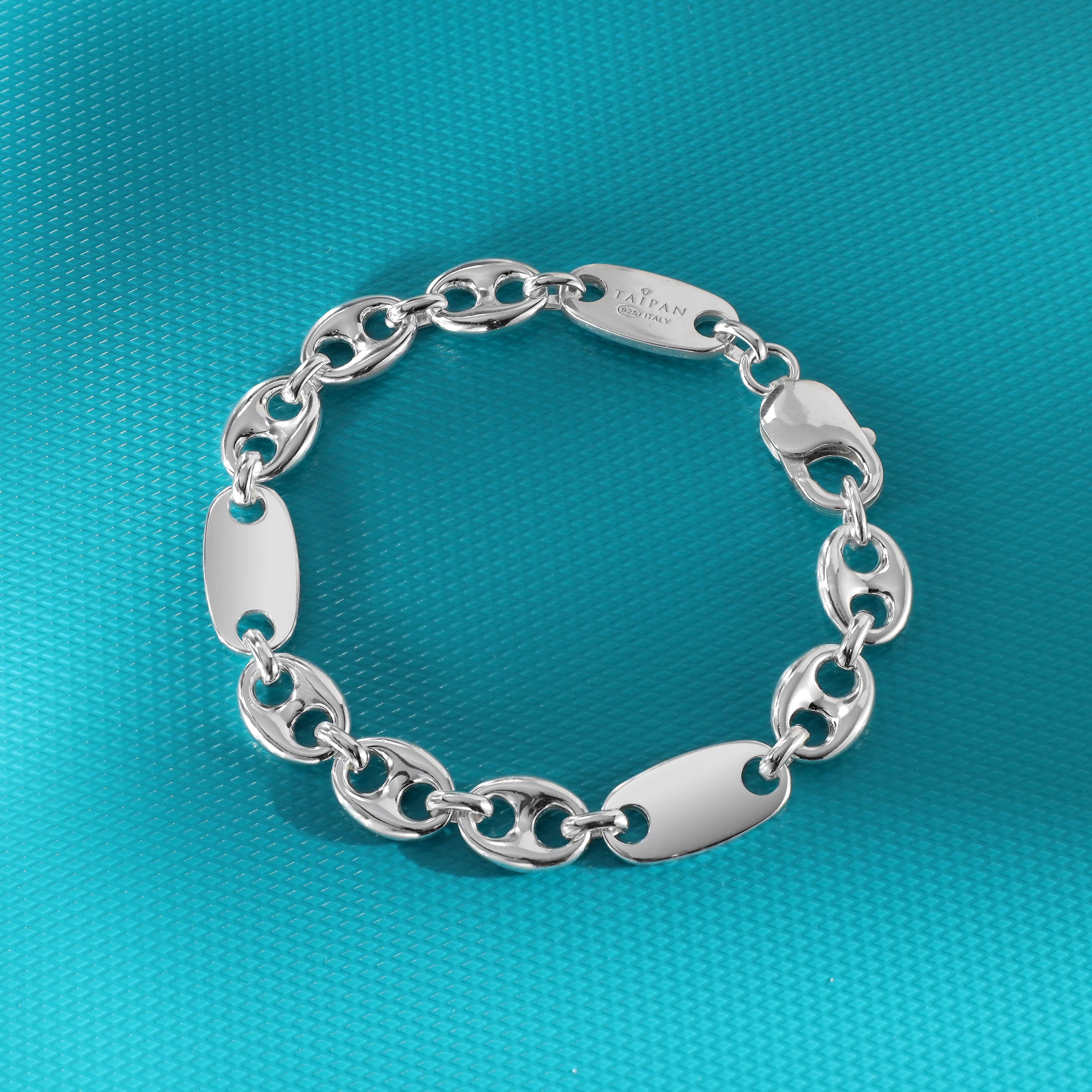 10mm Platten Bohnenkette Armband 19cm aus 925 Sterlingsilber
