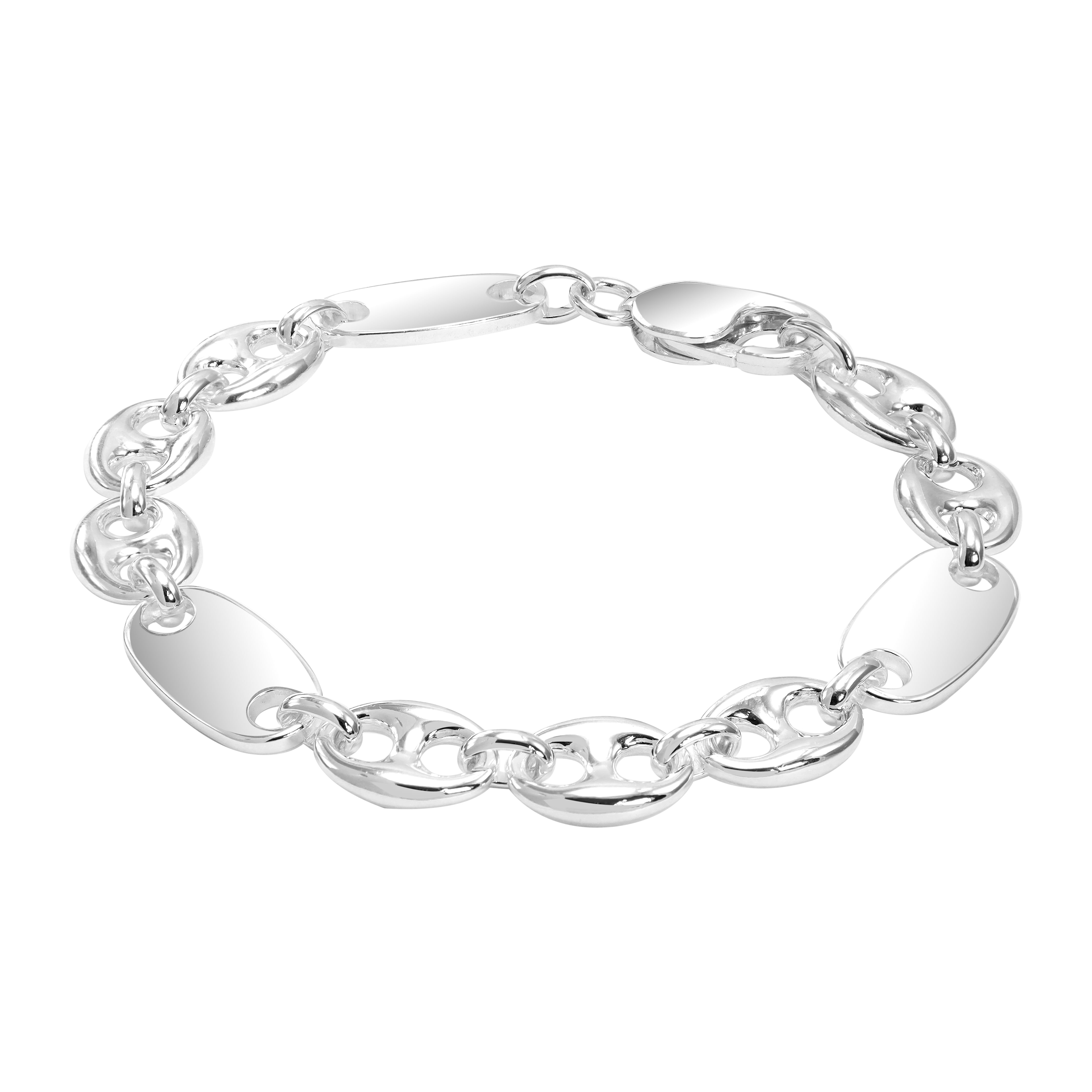 10mm Platten Bohnenkette Armband 19cm aus 925 Sterlingsilber