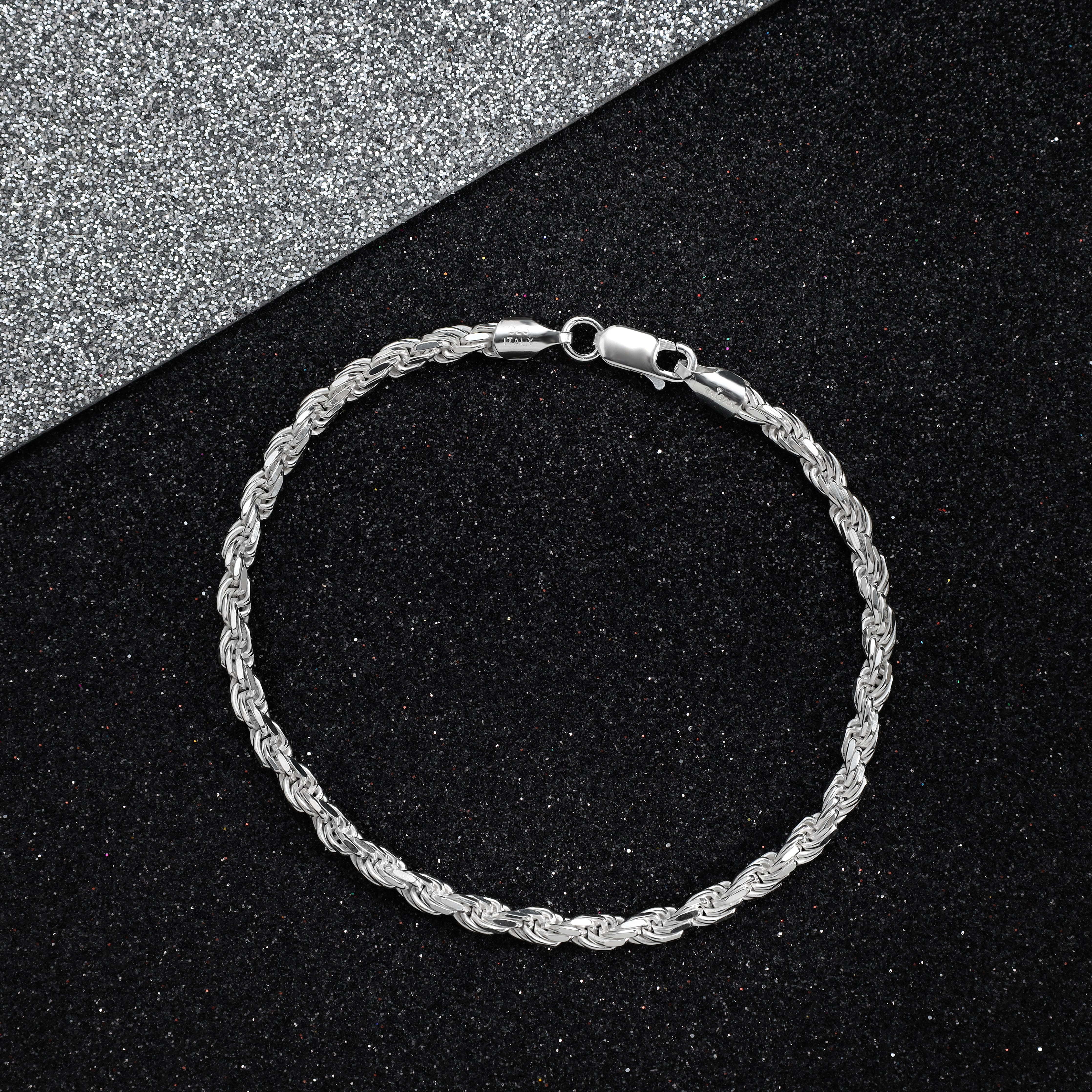Kordelkette Rope Chain Armband 3,5mm breit 17/19/21cm lang 925 Sterling Silber - Taipan Schmuck