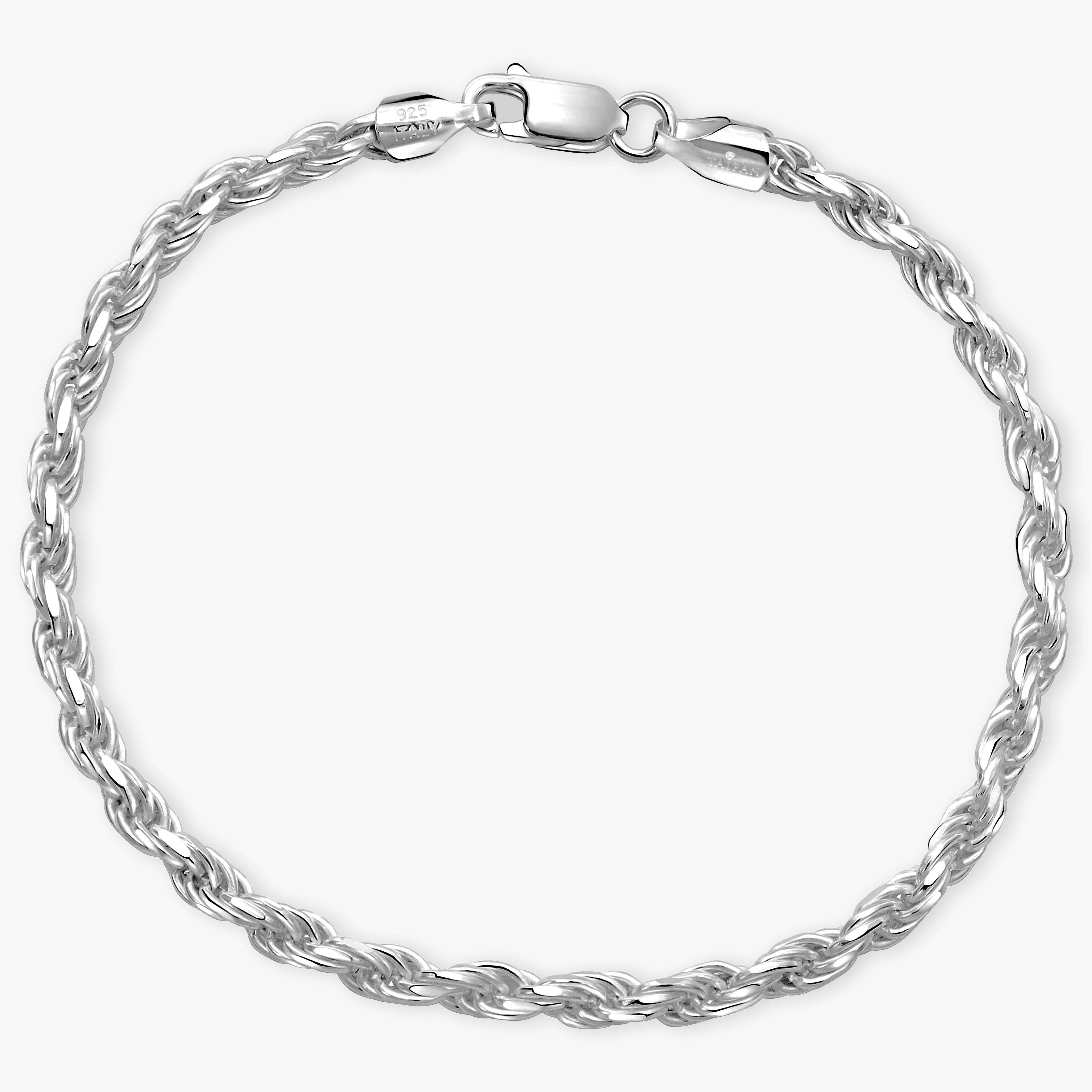 Kordelkette Rope Chain Armband 3,5mm - 925 Silber (diamantiert)