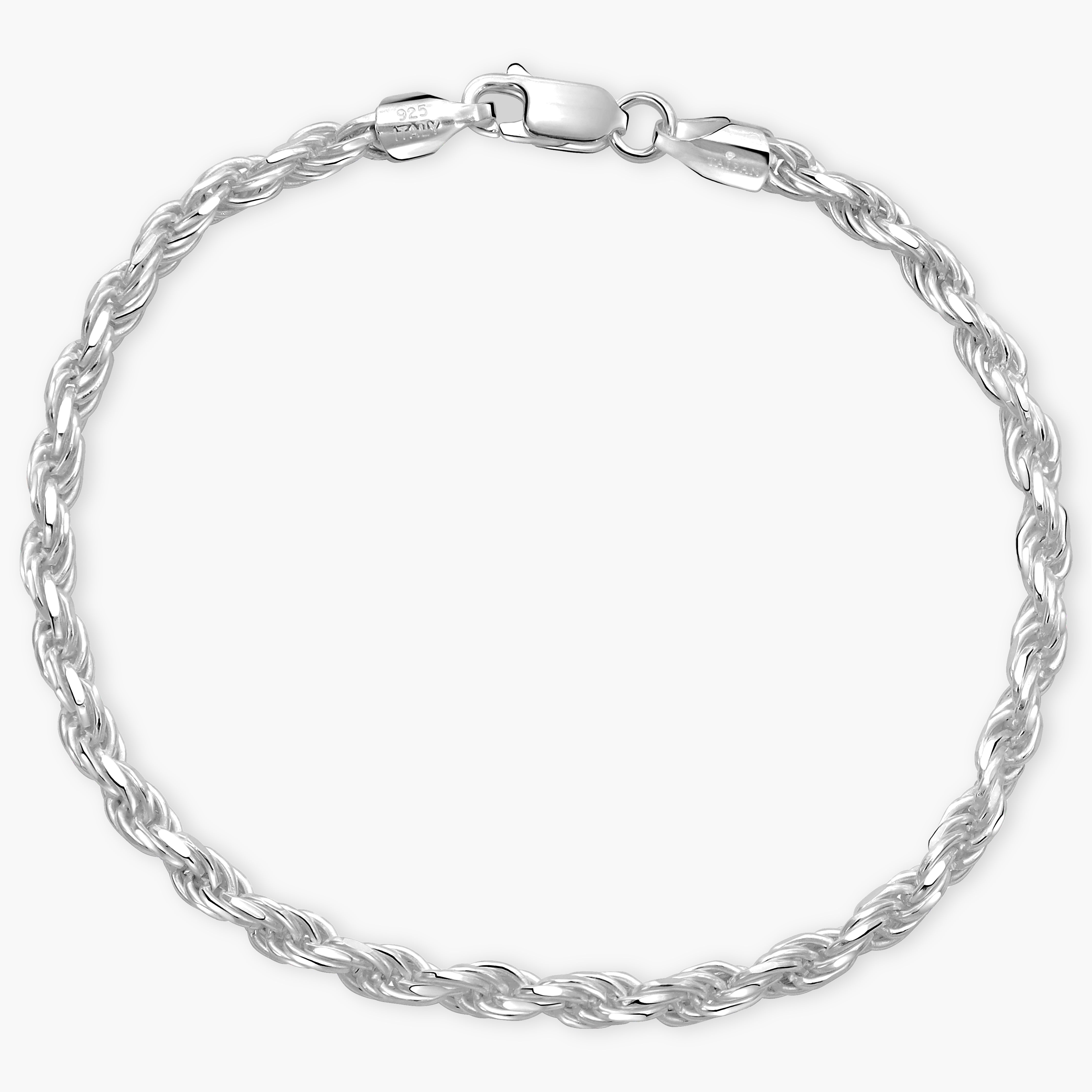 Kordelkette Rope Chain Armband 3,5mm - 925 Silber (diamantiert)