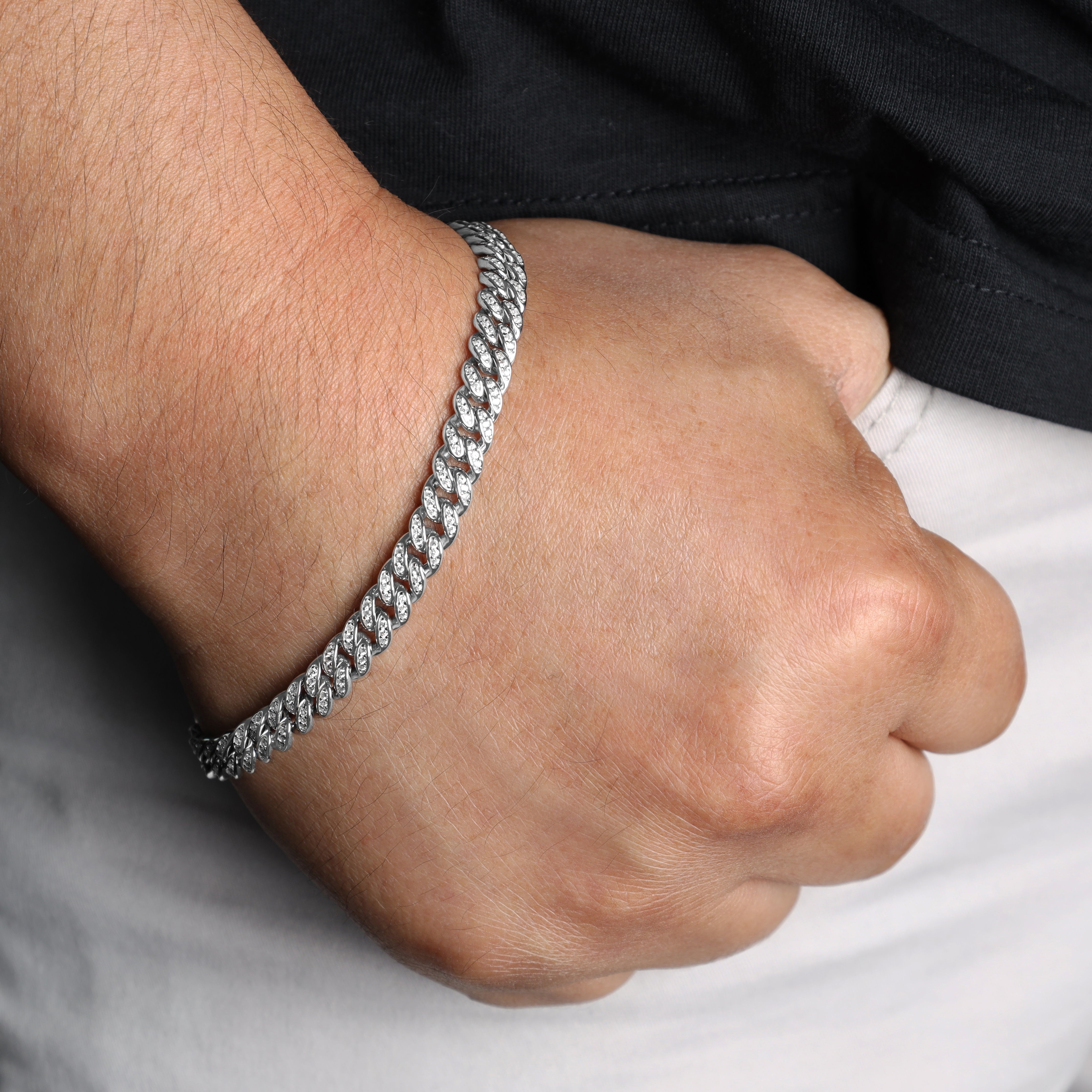 6,5mm Miami Cuban Link Iced Out Stil 21cm aus 925 Sterlingsilber