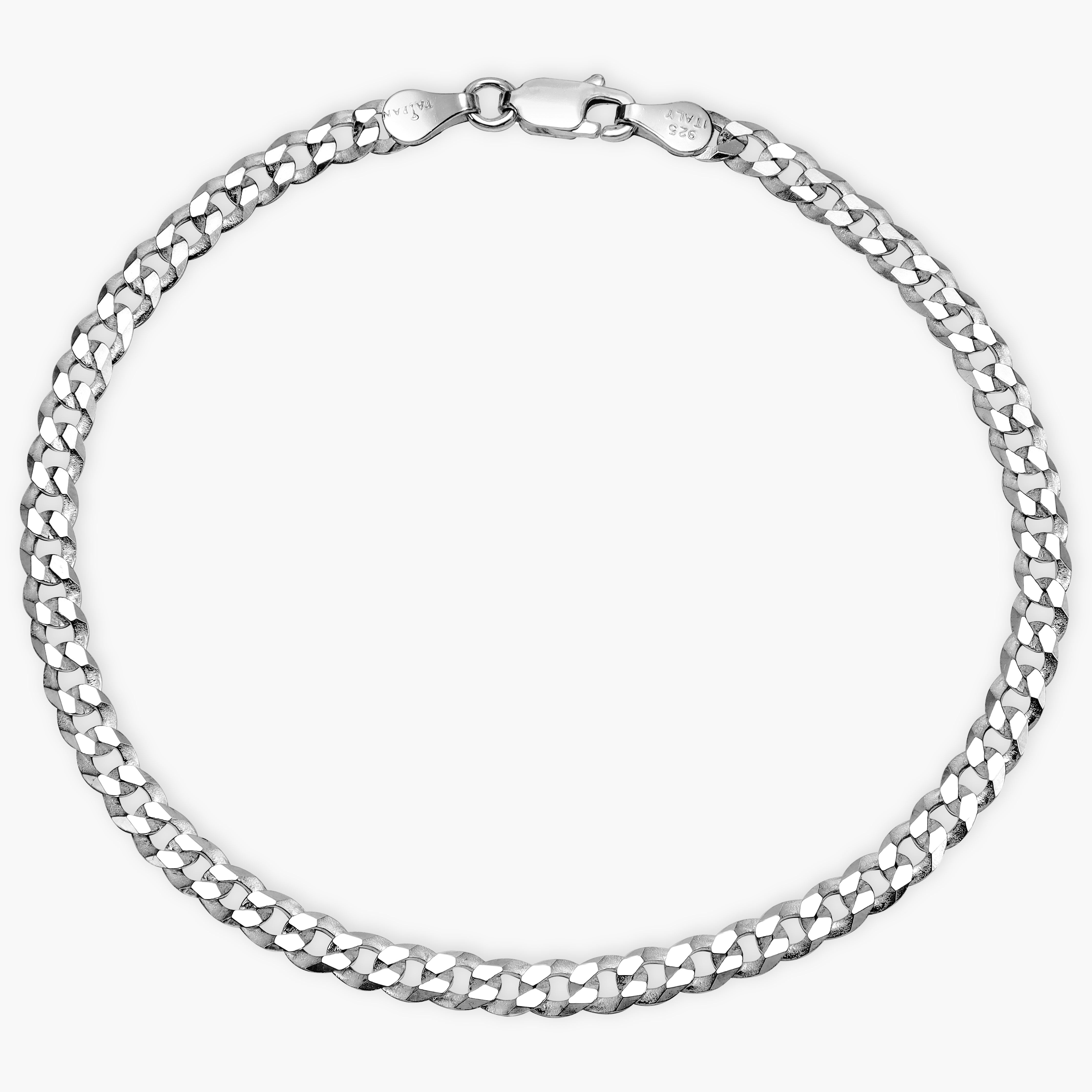 4mm flat curb chain bracelet - 925 silver