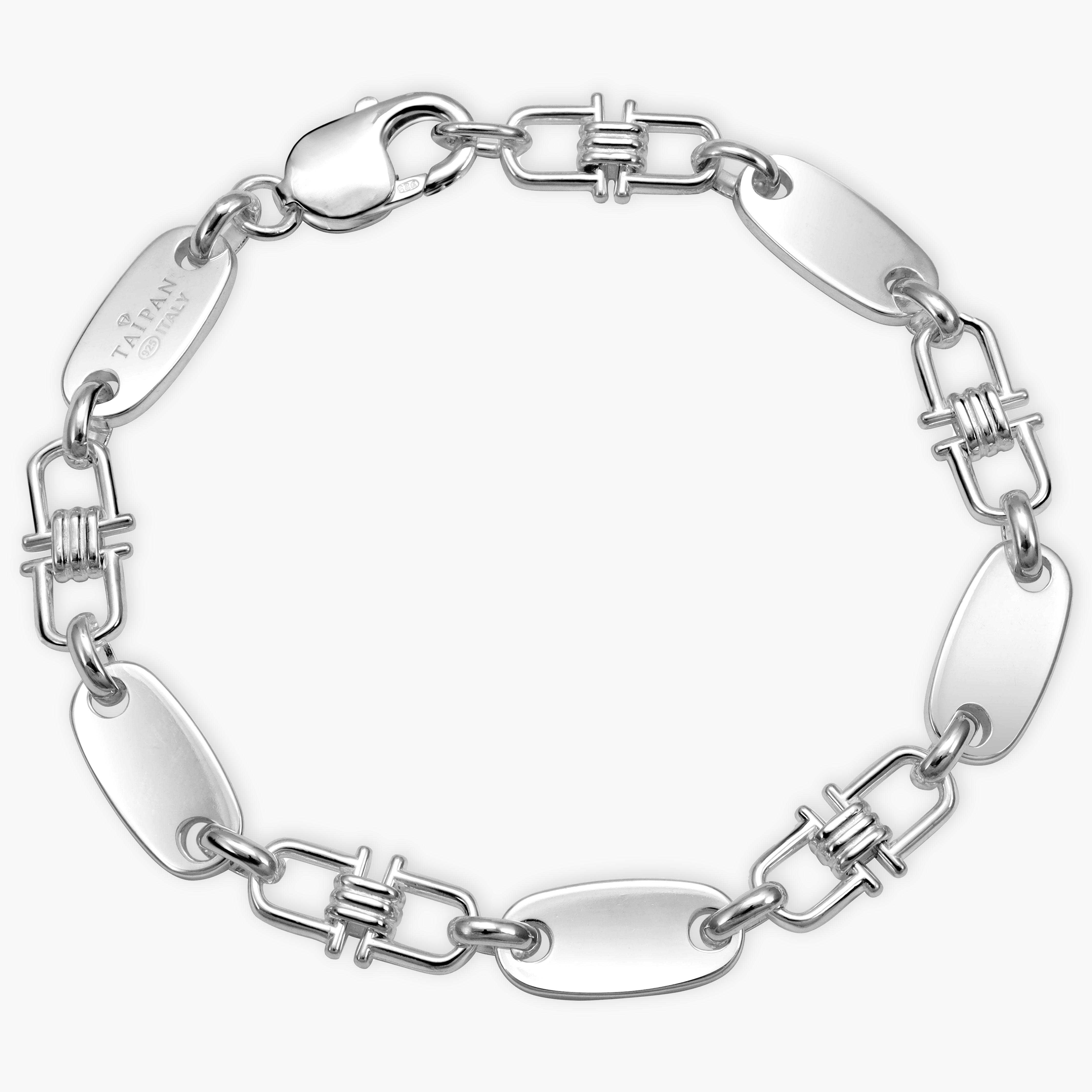 8mm Plate Chain Movable Stirrup Chain Bracelet - 925 Silver