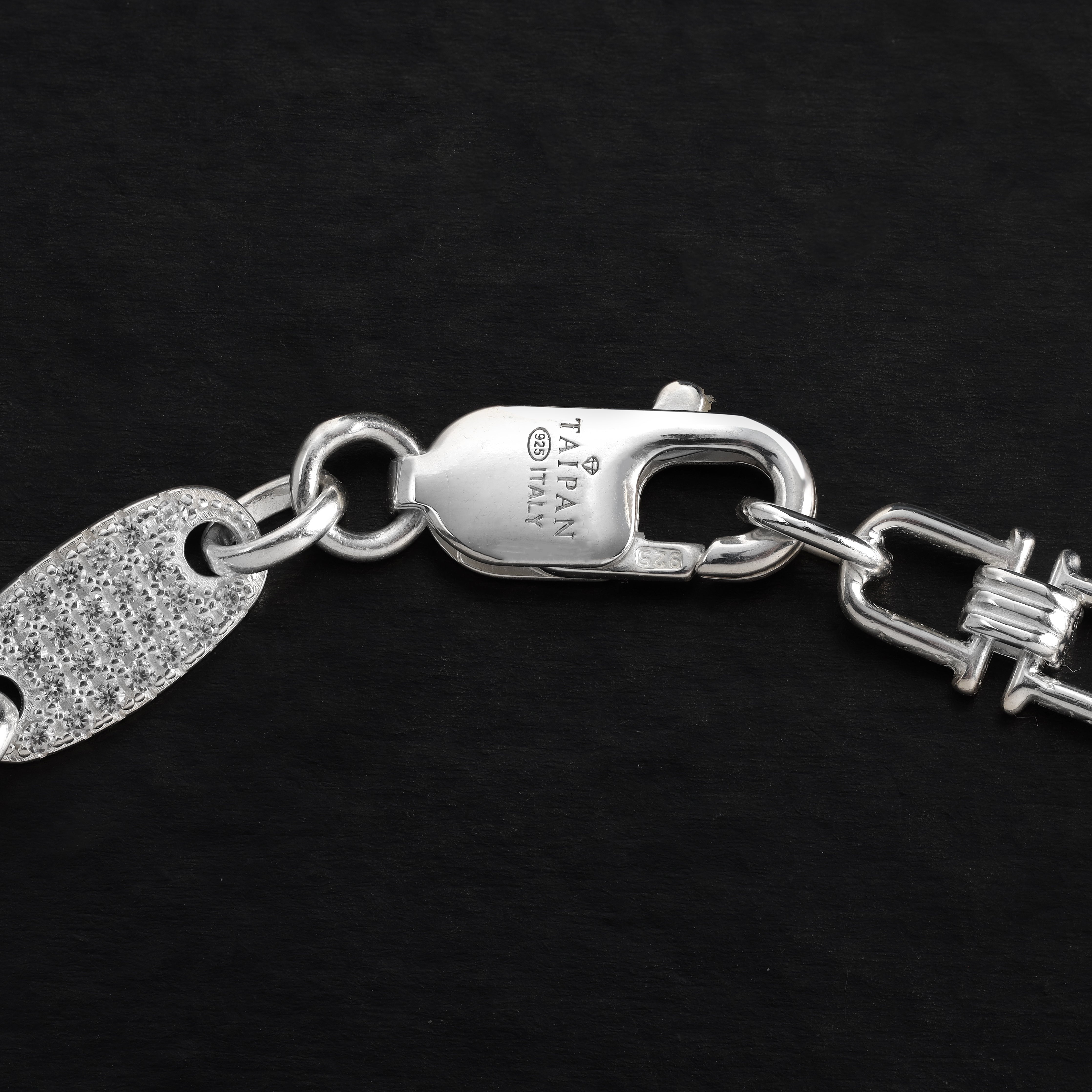 Iced out stil Plattenkette Steigbugeln Armband 6mm - 925 Silber - Taipan Schmuck