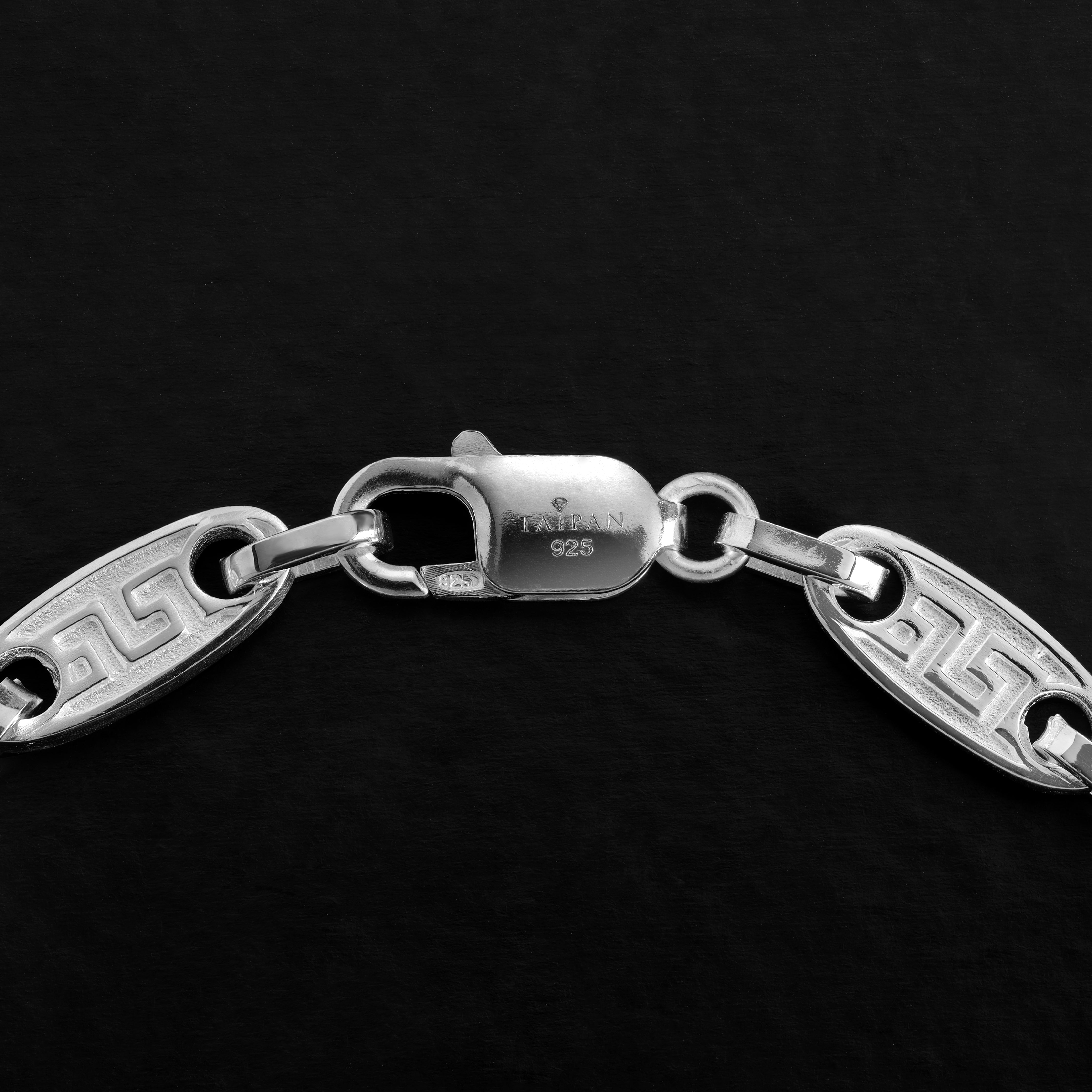 Plattenkette Armband Steigbügelkette mit Greek design 925 Sterling Silber - Taipan Schmuck