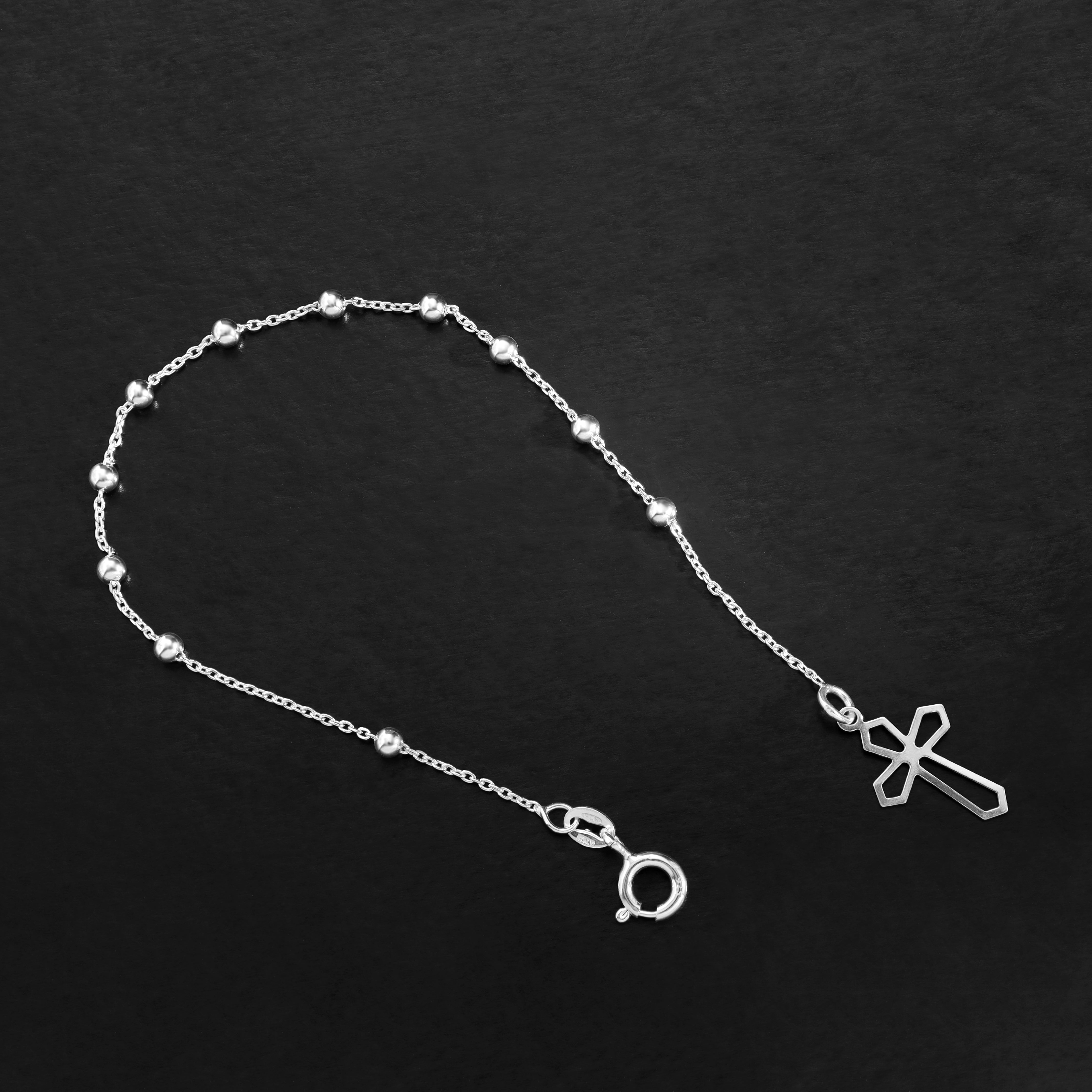 TAIPAN 19cm Damen Silberarmband mit Kreuzanhänger Rosenkranz Armband 925 Silber (B605) - Taipan Schmuck