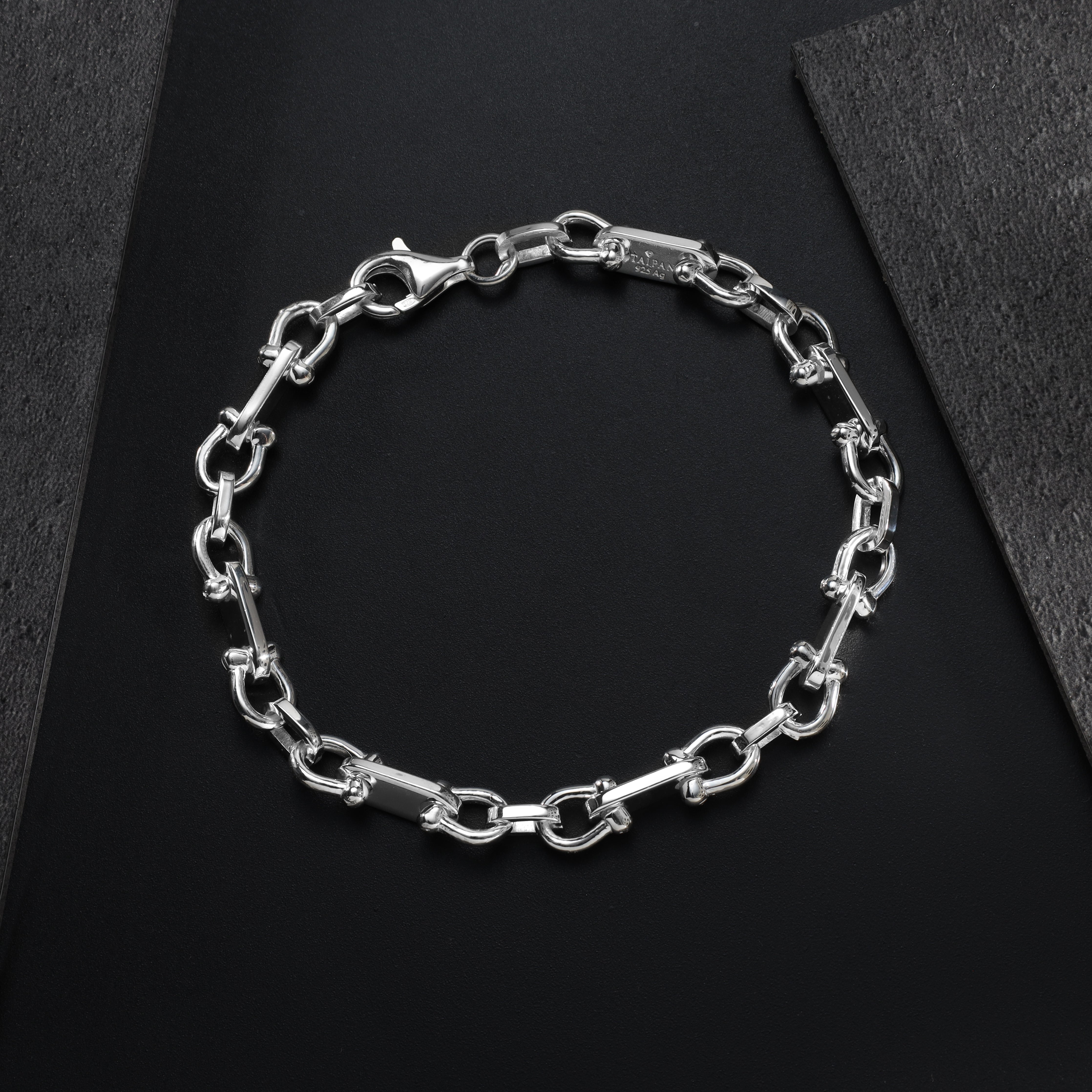 Plattenkette + Horse Shoe link Armband 6,5mm aus 925 Sterlingsilber - Taipan Schmuck