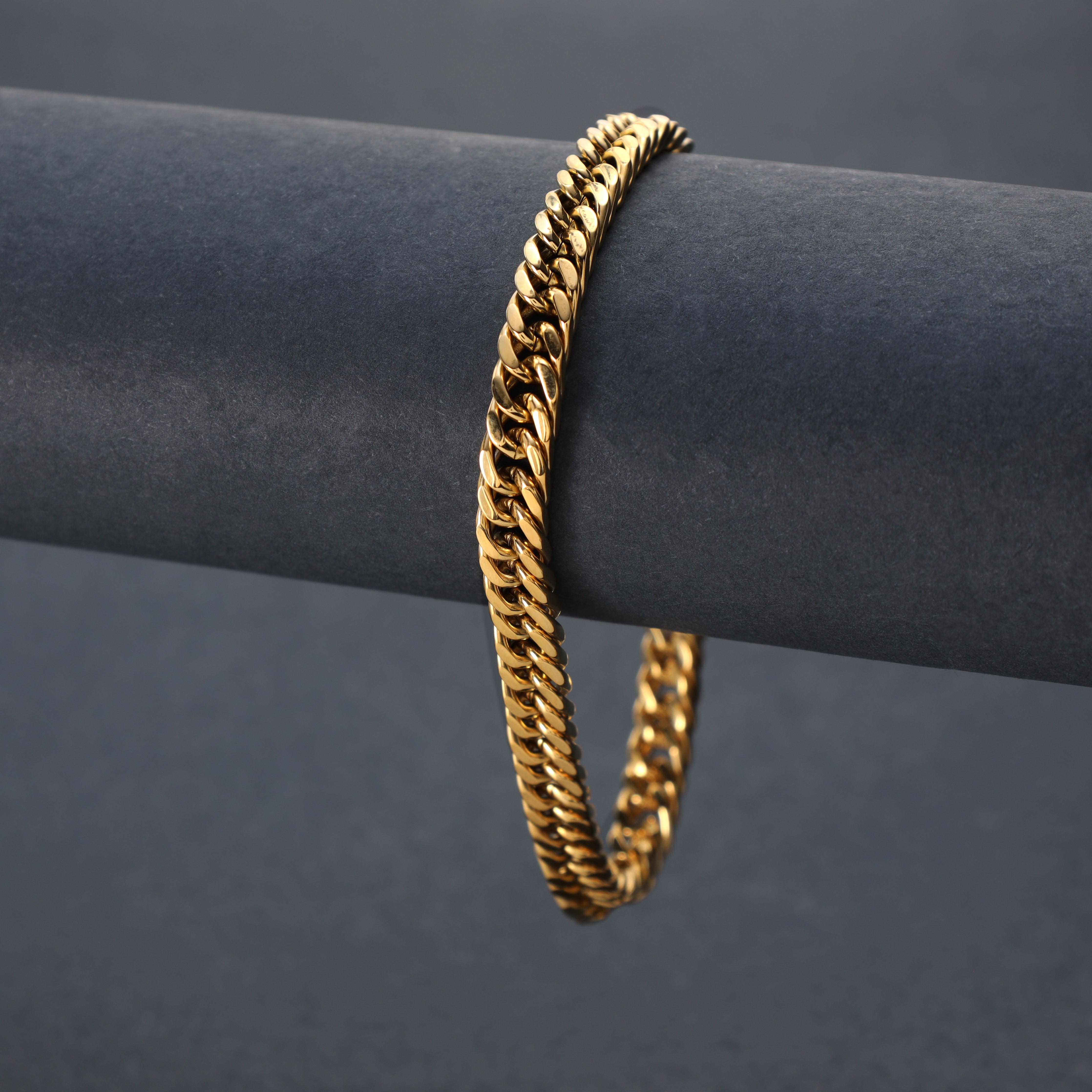 6mm double curb chain bracelet 21cm made of stainless steel 18K gold plated 