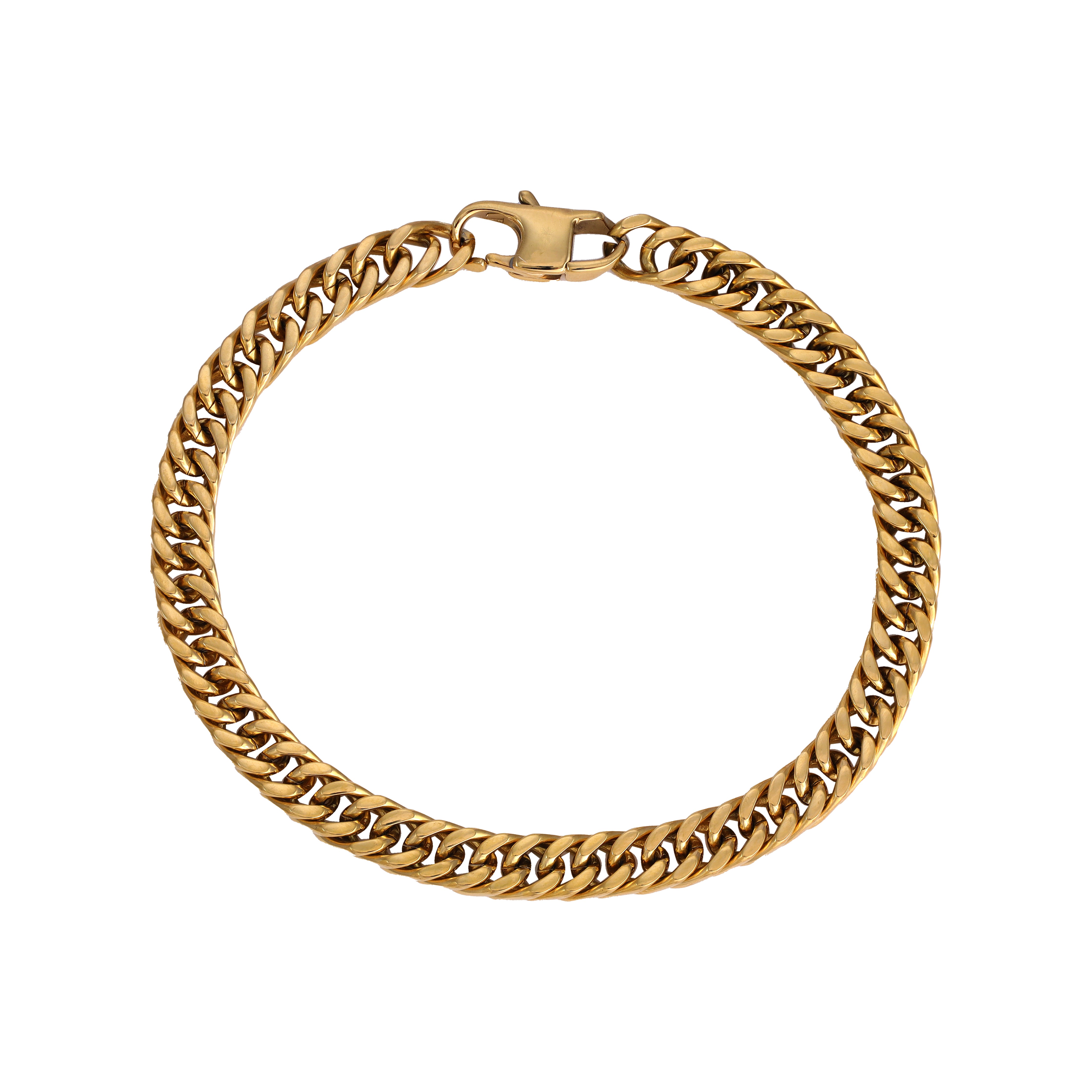 6mm double curb chain bracelet 21cm made of stainless steel 18K gold plated 