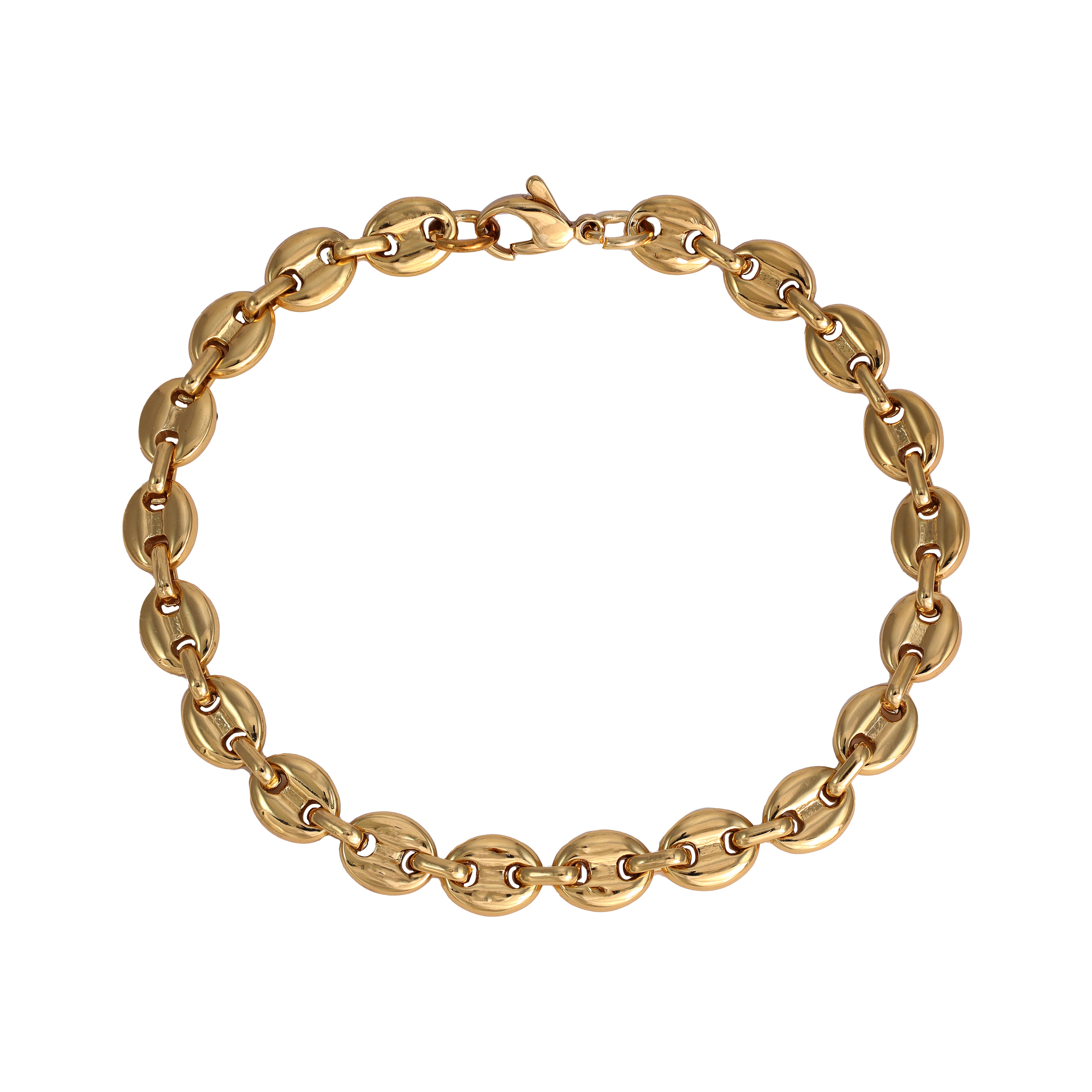 7mm bean chain bracelet 22cm made of stainless steel 18K gold plated 