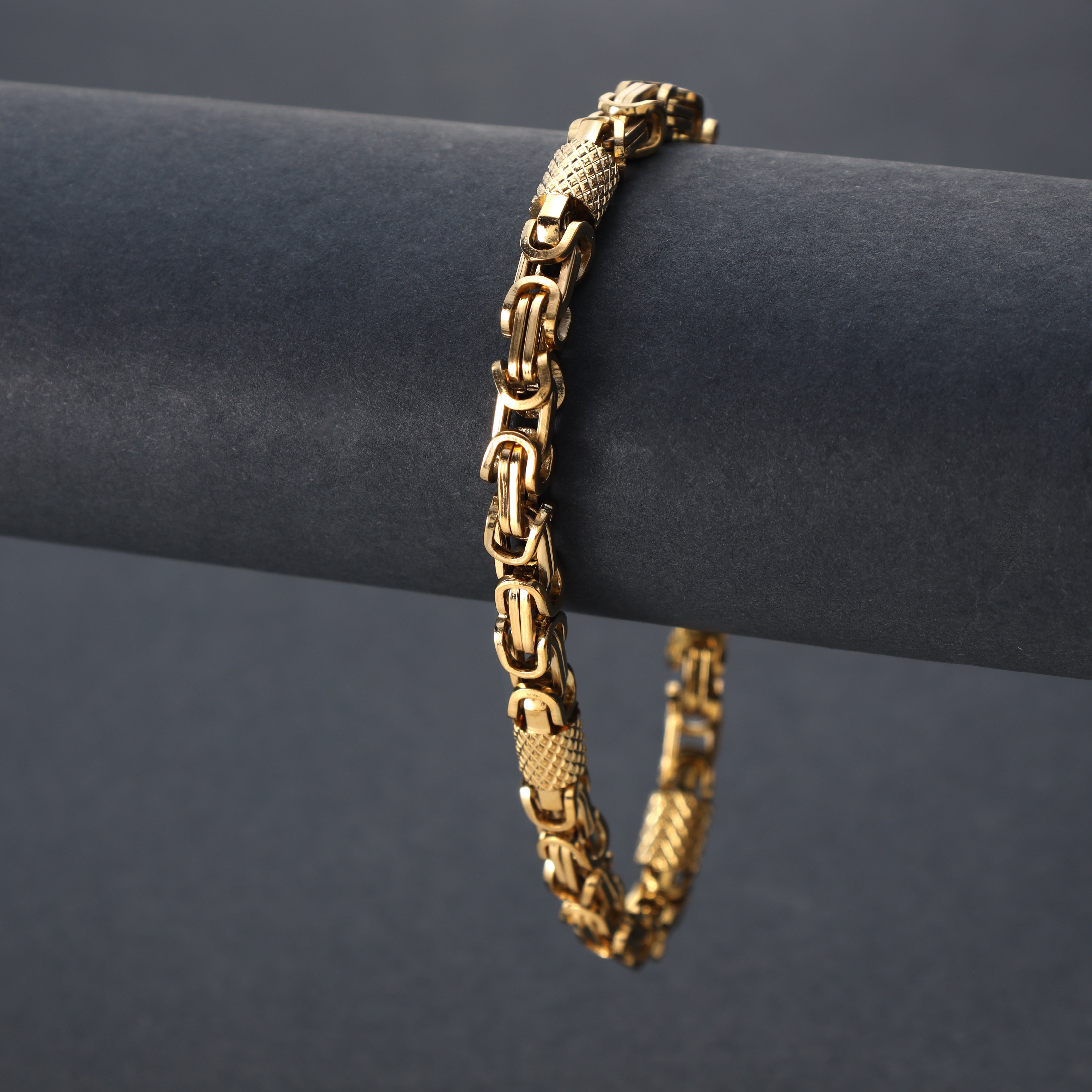 King's chain + Montecarlo bracelet 6mm wide 22cm made of stainless steel 18K gold plated 