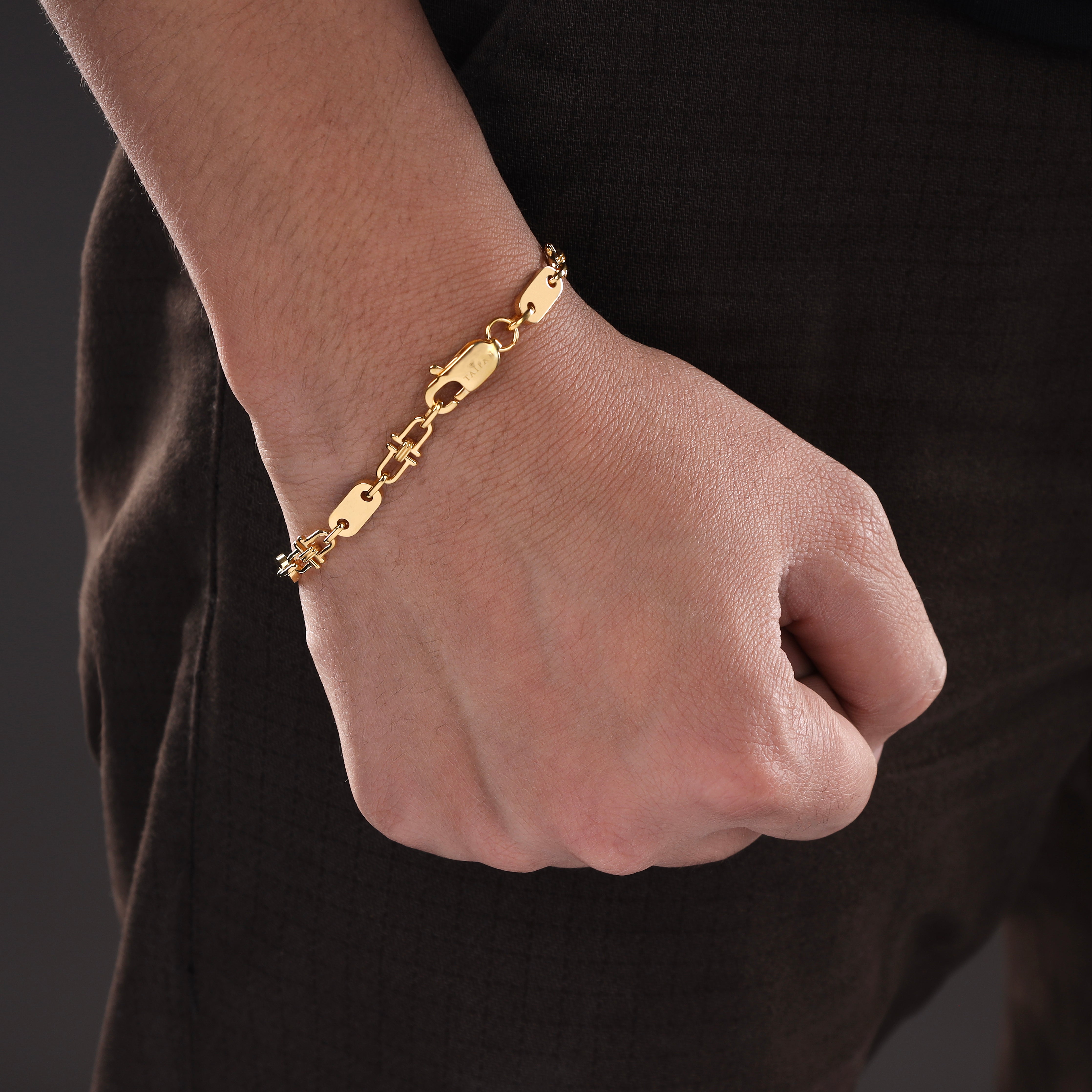 Plate chain bracelet 5mm wide made of stainless steel 18K gold plated