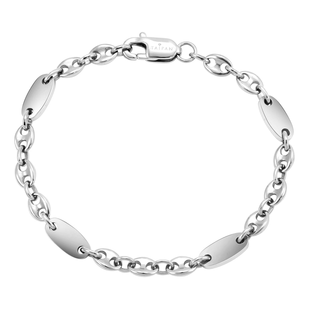 Plattenkette + Bohnenkette Armband 6mm breit aus Edelstahl