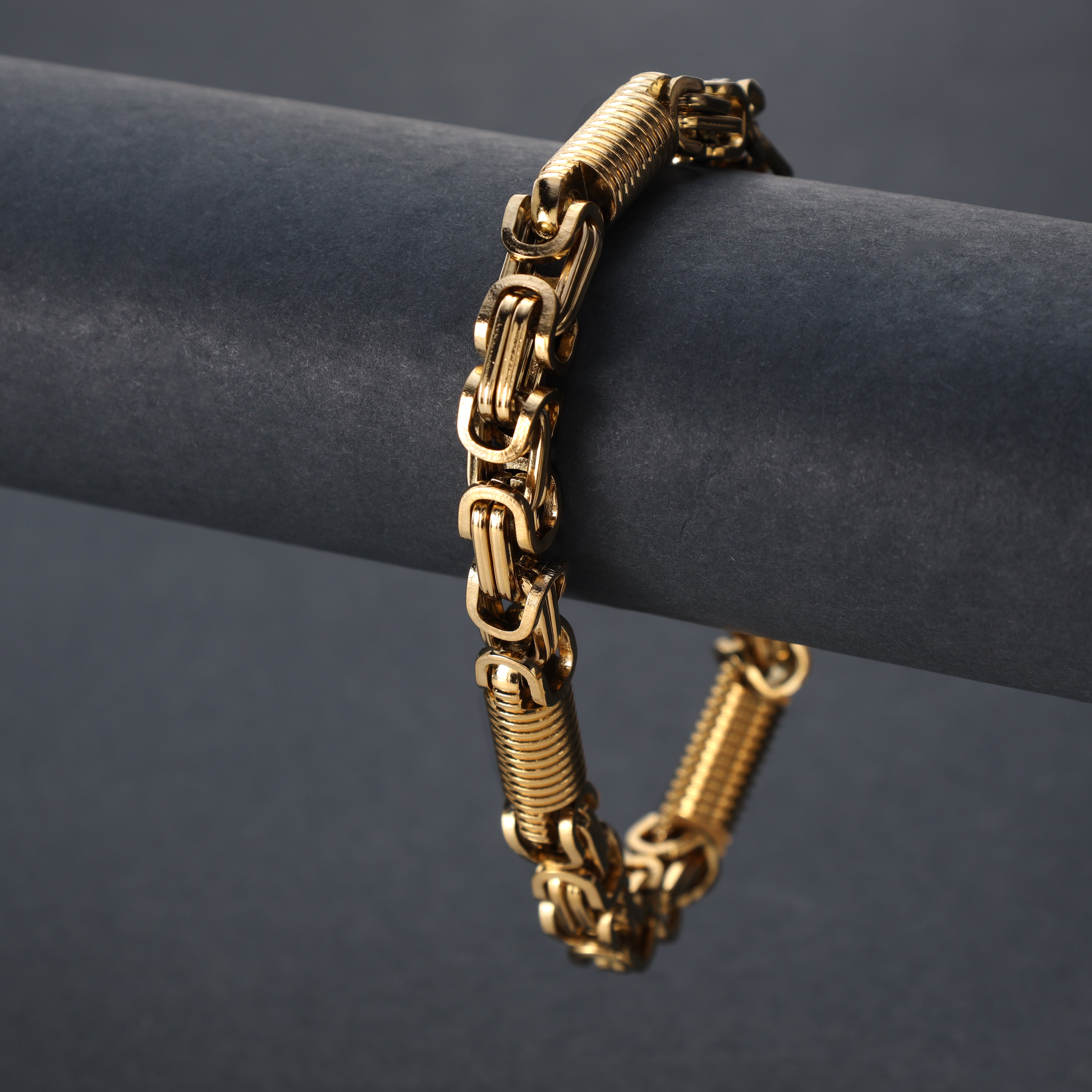 King chain + Montecarlo bracelet 7mm wide 22cm made of stainless steel 18K gold plated 