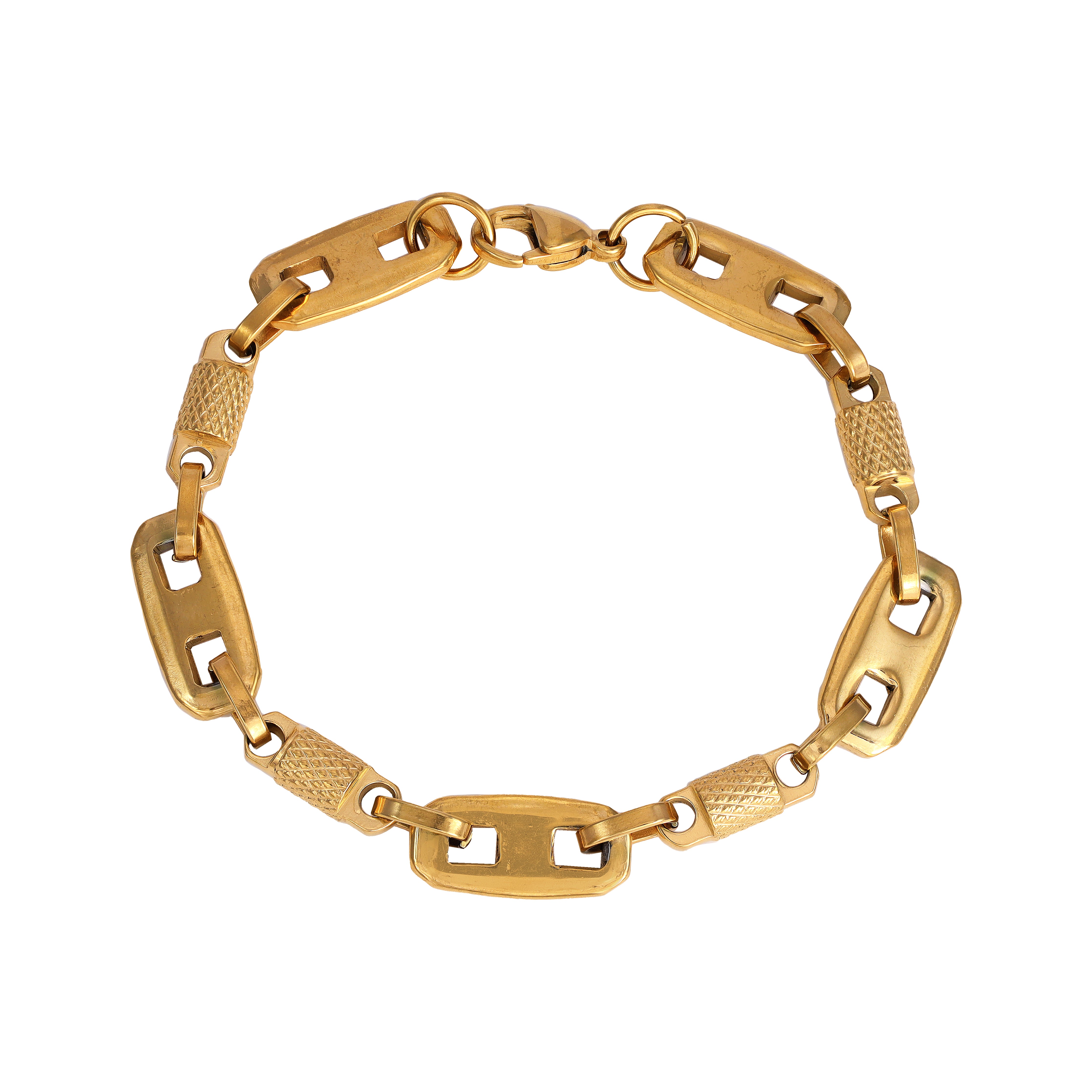 Plate chain bracelet 9mm wide 21cm made of stainless steel 18K gold plated 