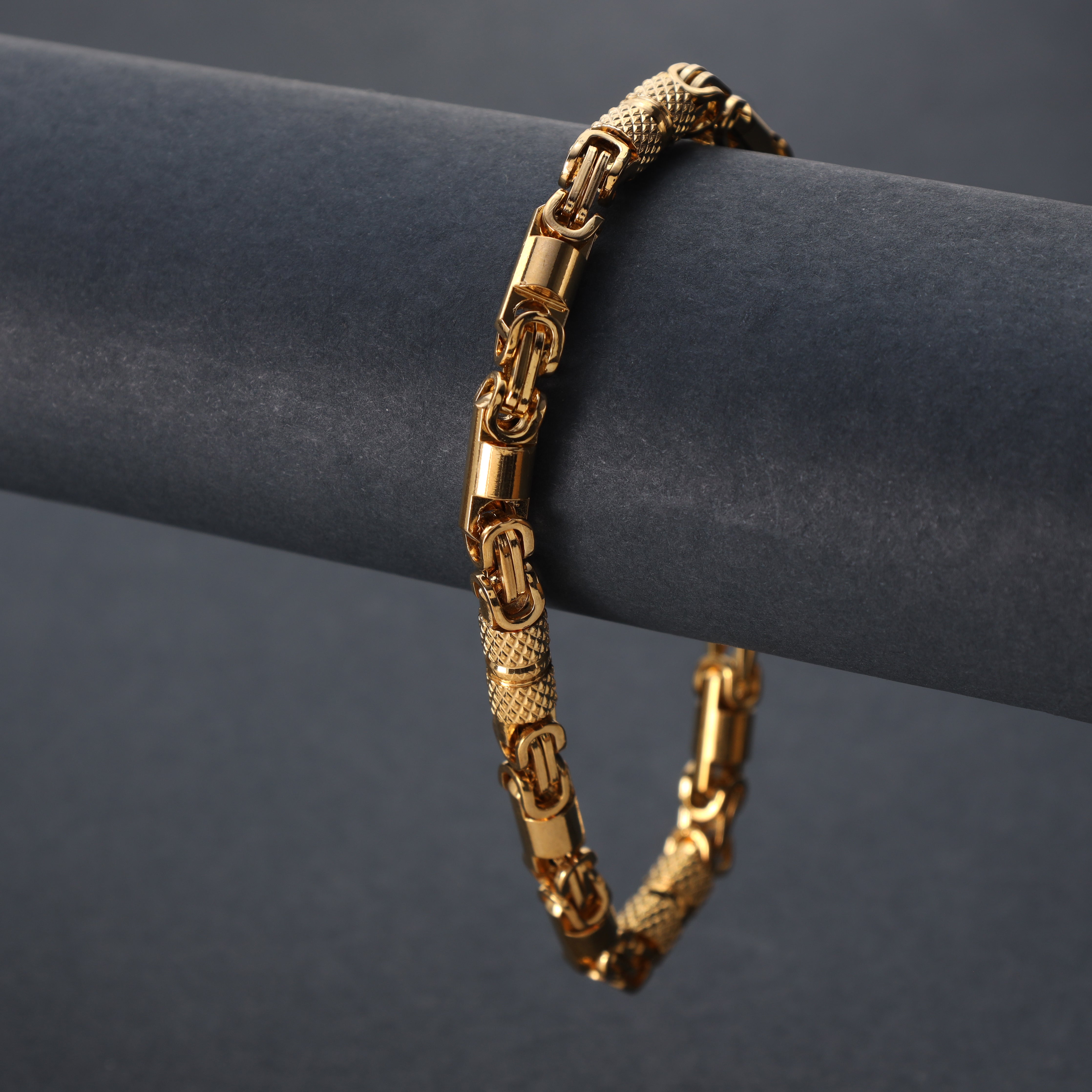 King's chain + Montecarlo bracelet 6mm wide 22cm made of stainless steel 18K gold plated 