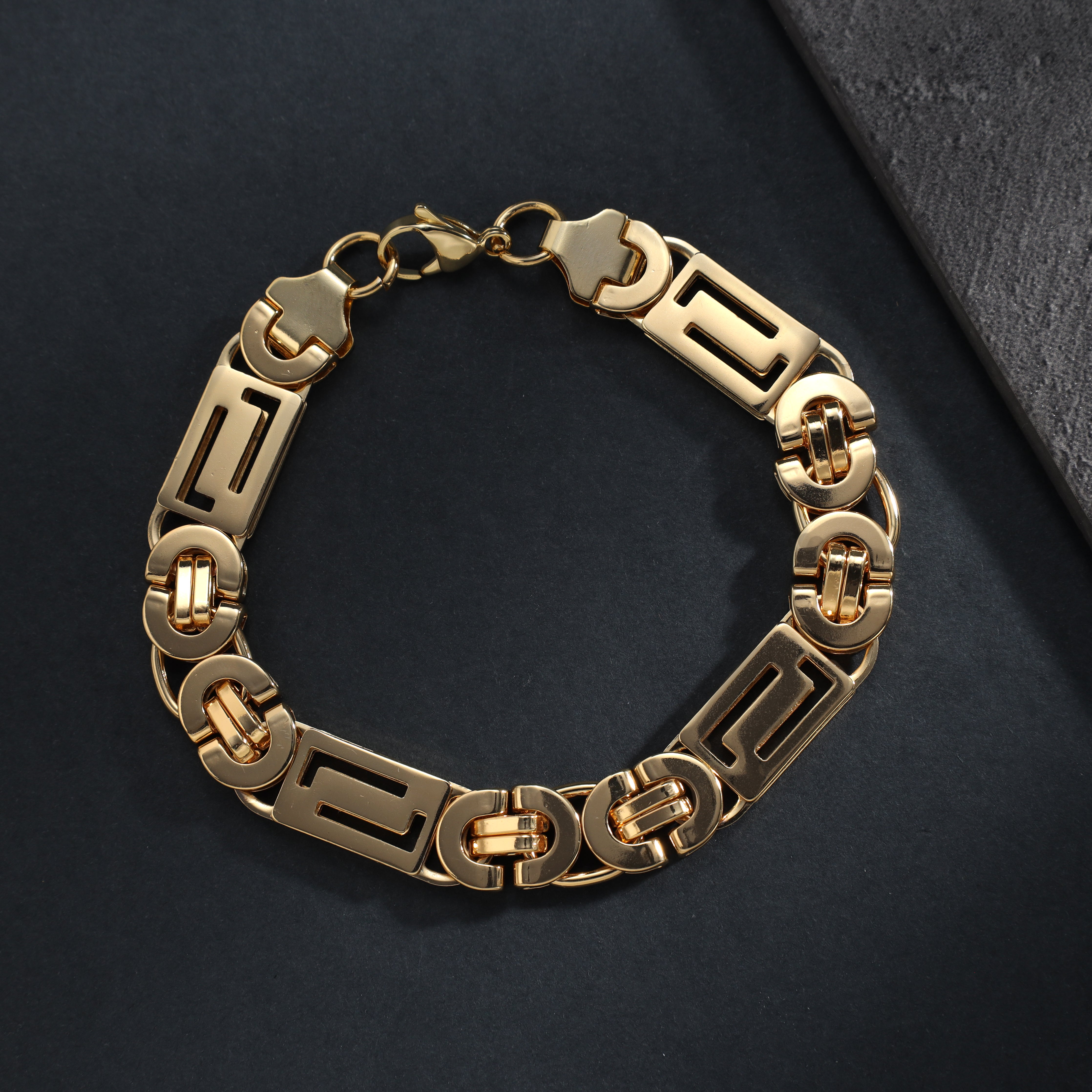 Etruscan chain bracelet 11mm wide 22cm made of stainless steel 18K gold plated 