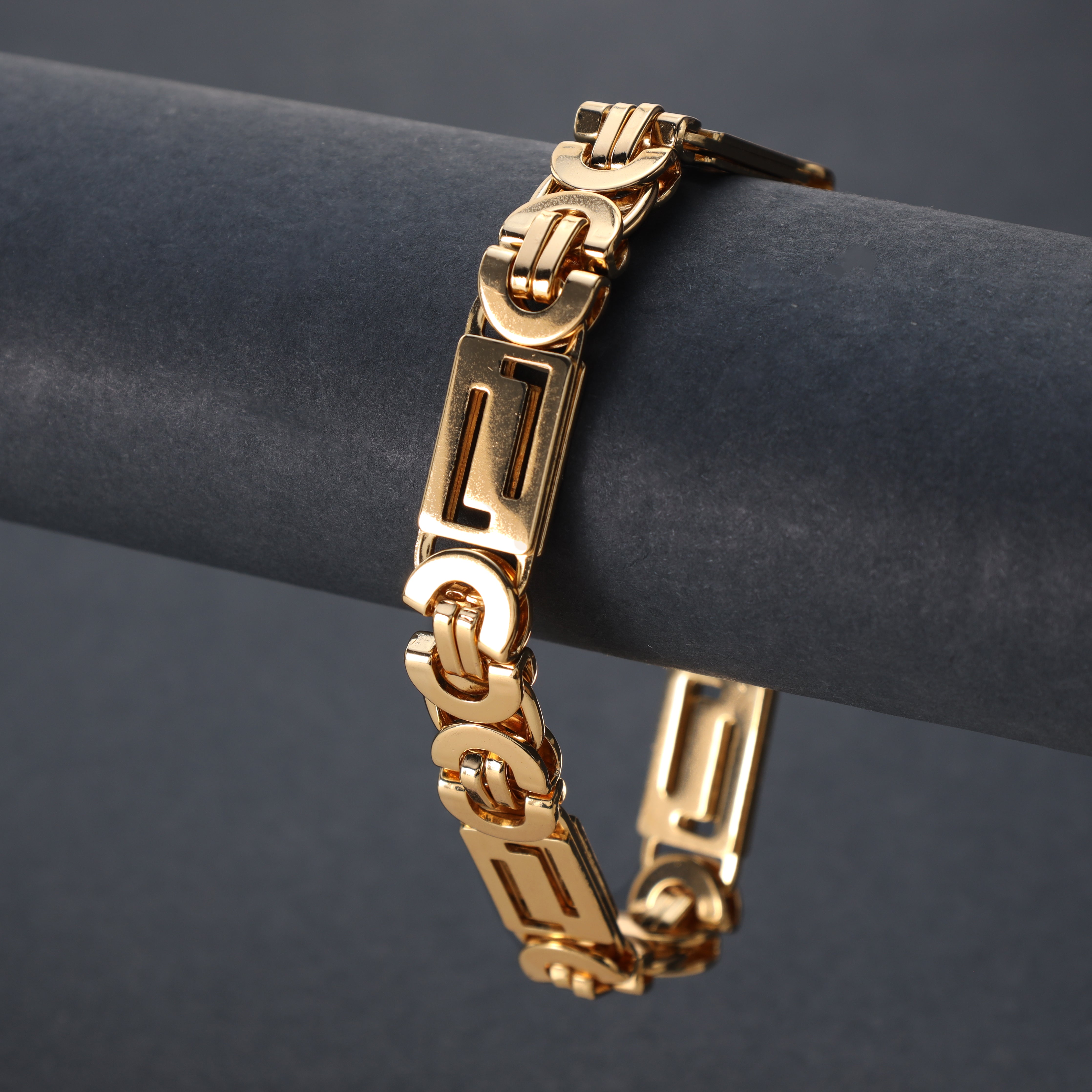 Etruscan chain bracelet 11mm wide 22cm made of stainless steel 18K gold plated 