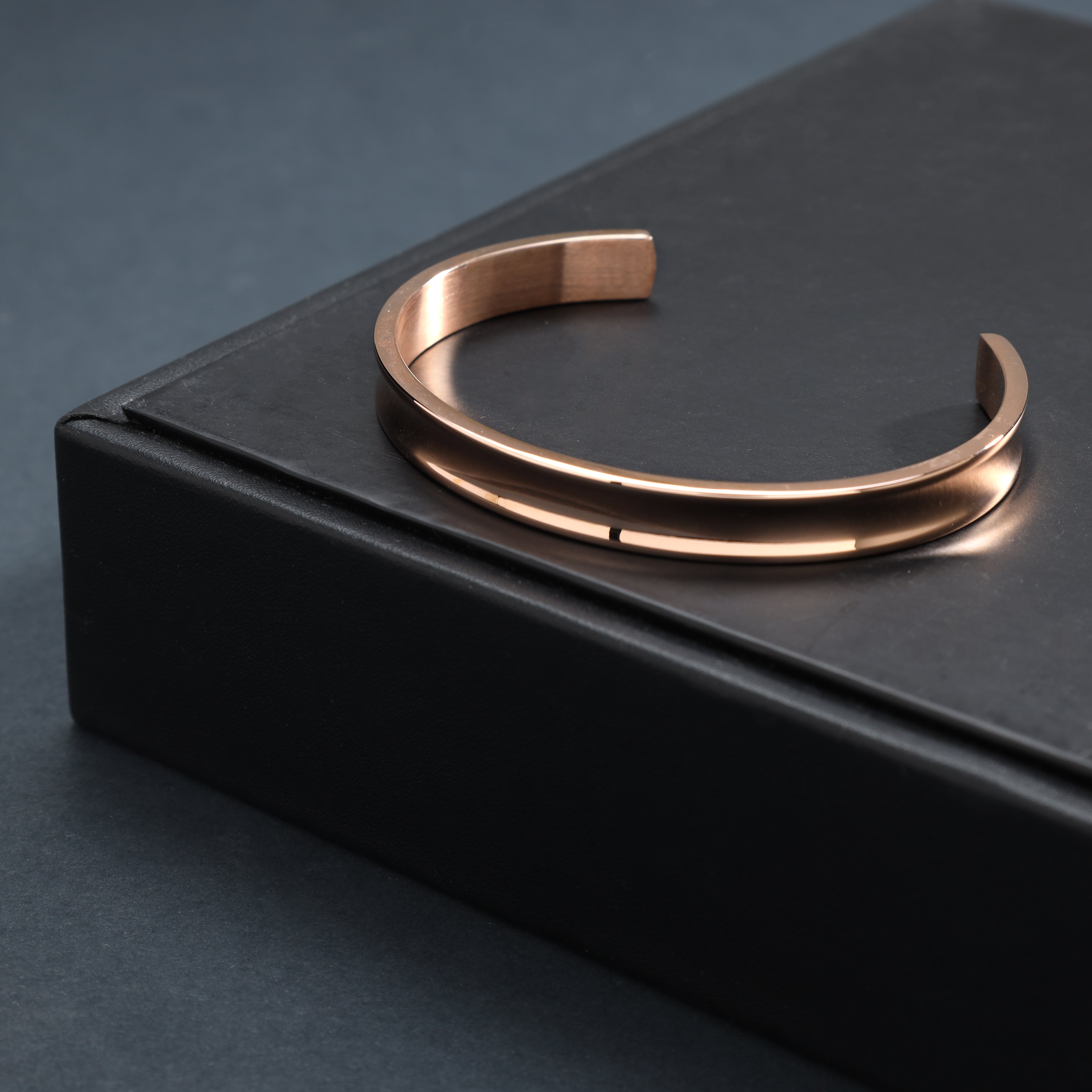 Bangle bracelet 8mm wide made of stainless steel rose gold plated 