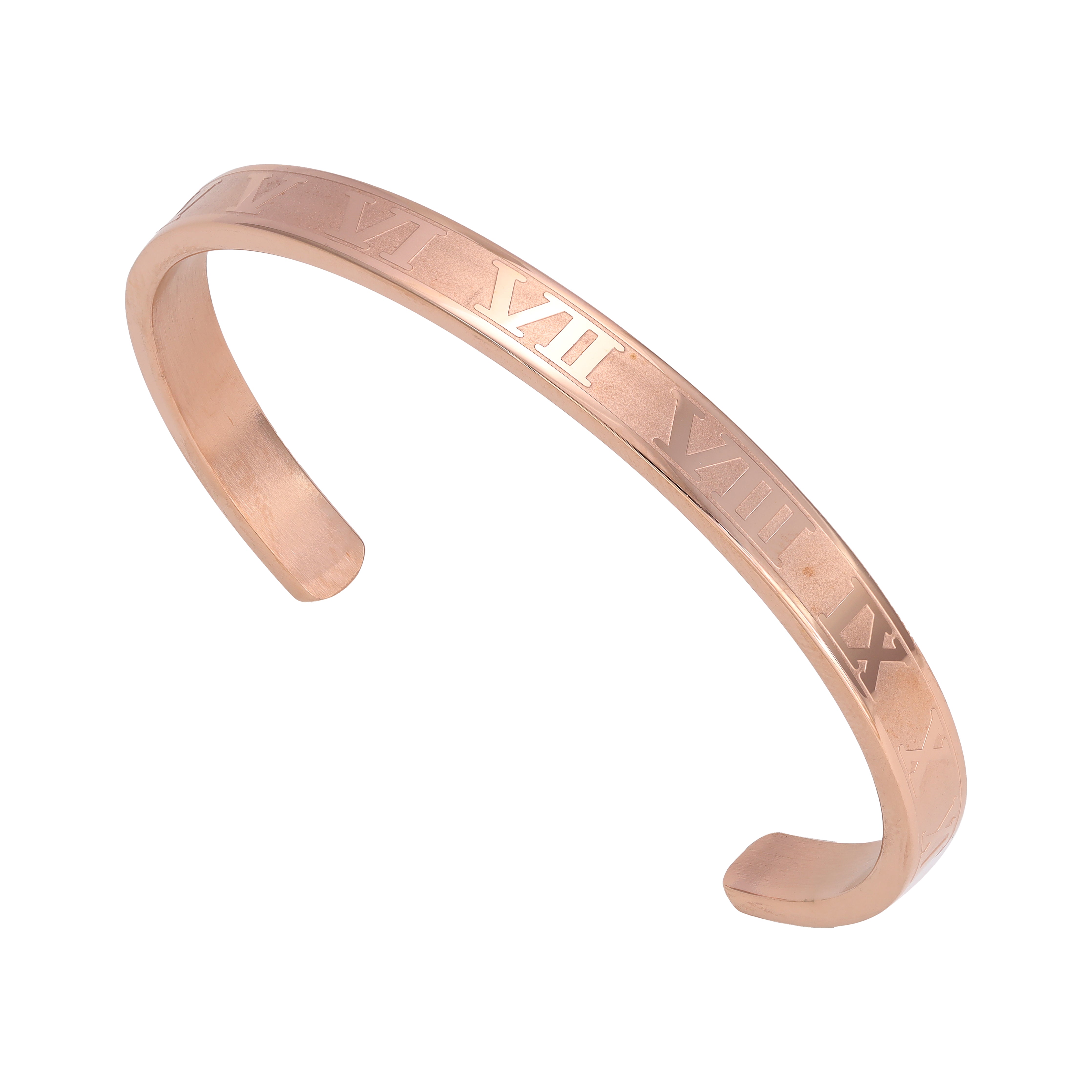 Bangle bracelet Roman numerals 4mm wide made of stainless steel rose gold plated 