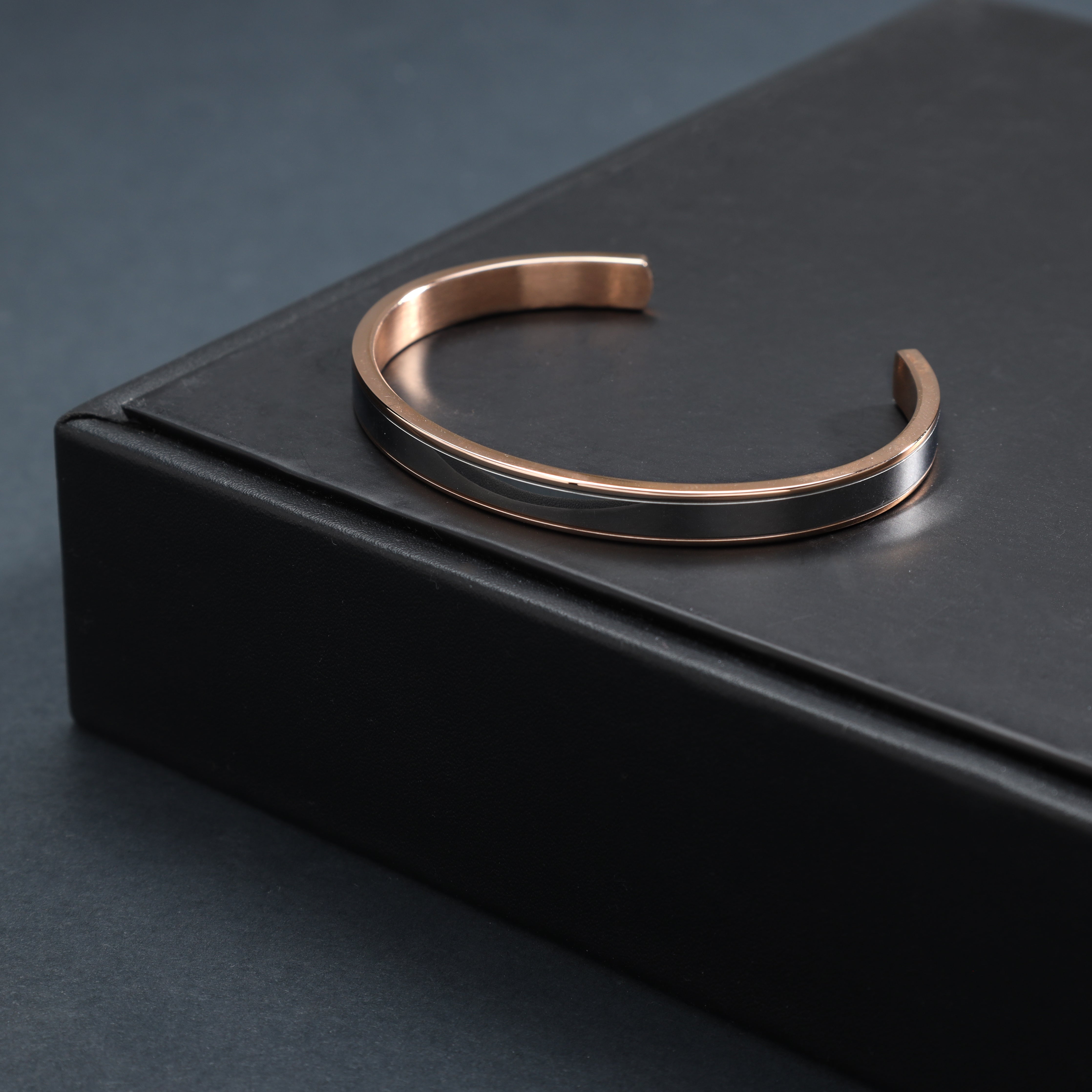 Bangle bracelet 6mm wide made of stainless steel rose gold plated 