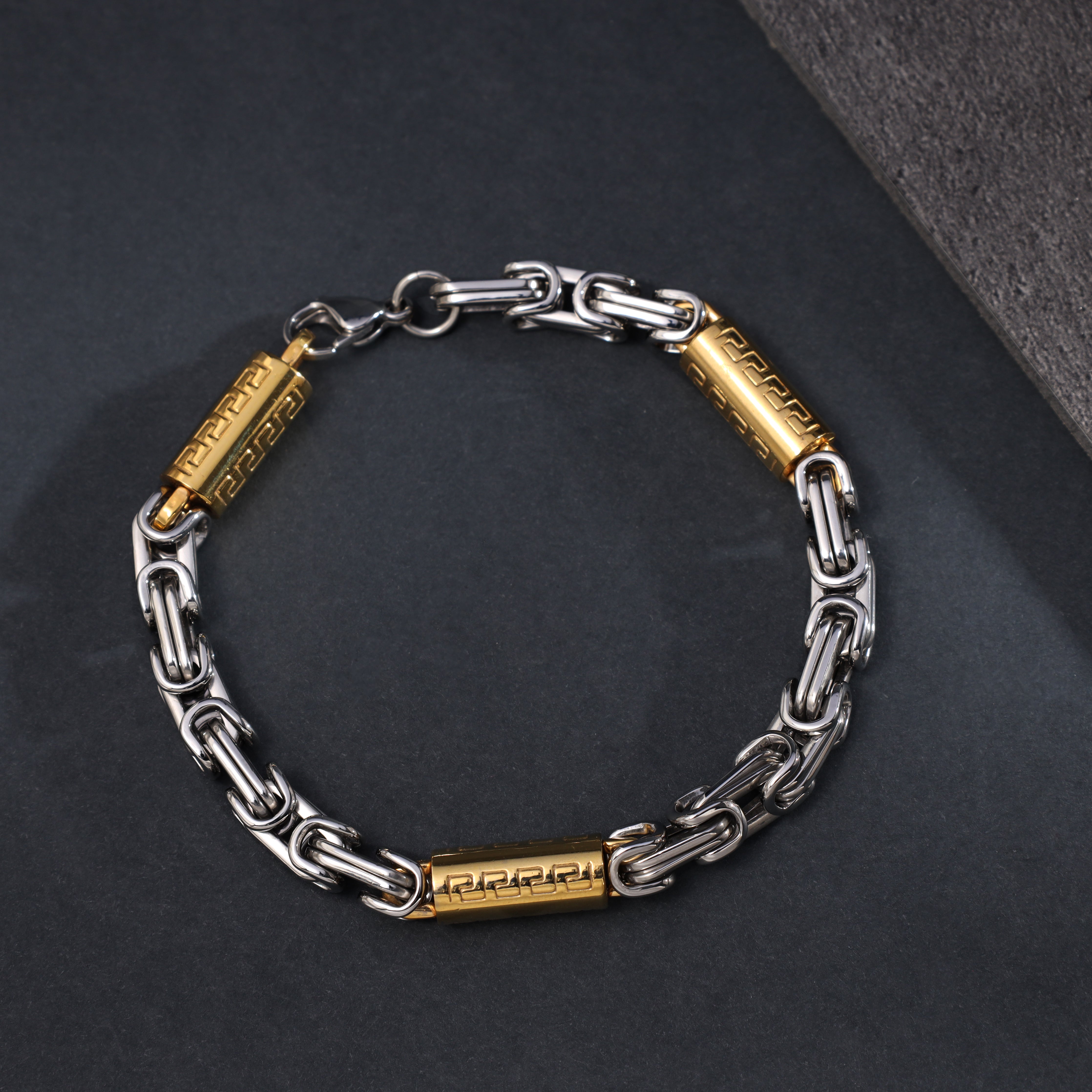 8mm Königskette Armband mit Blöcken 22cm aus Edelstahl 18K vergoldet