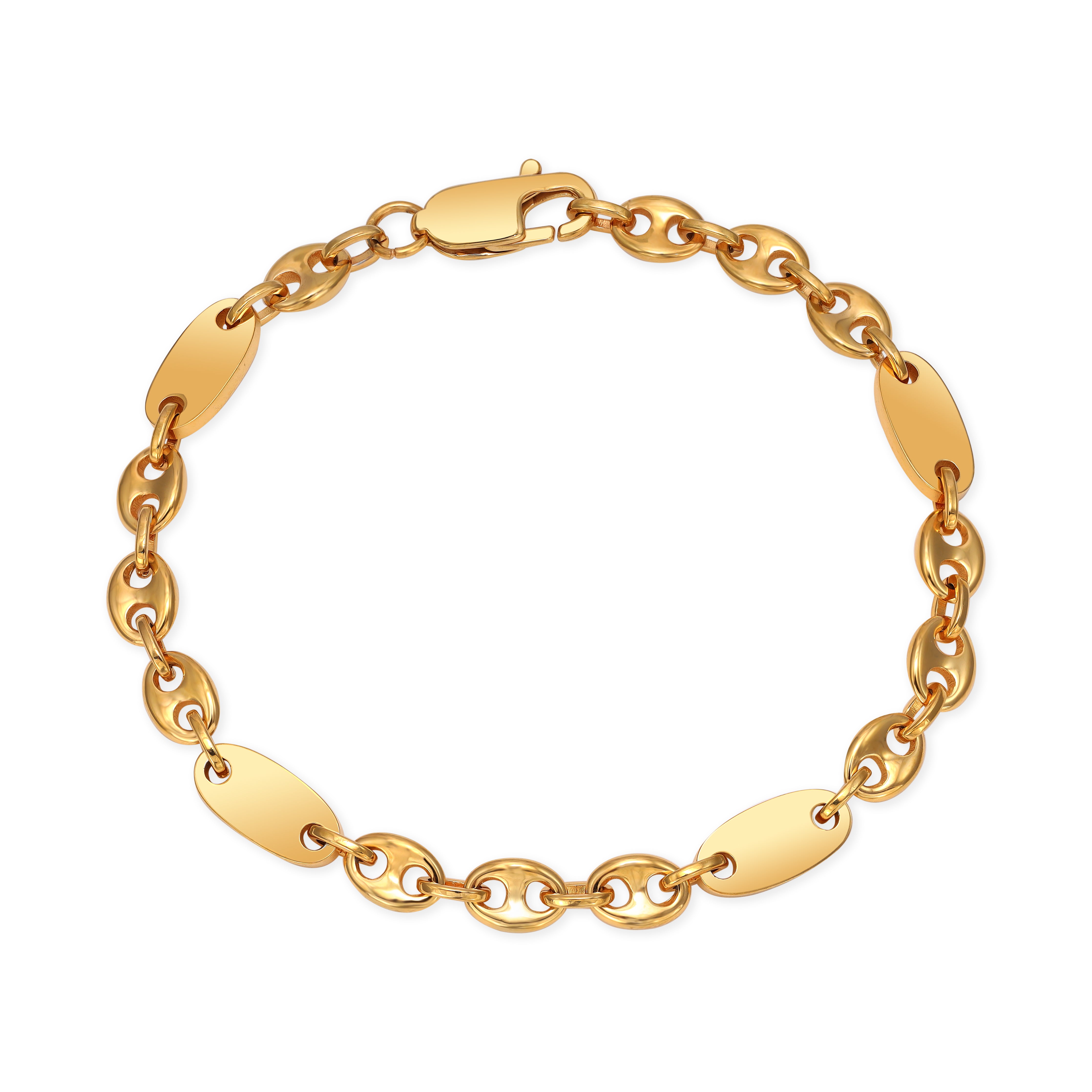 Plate chain + bean chain bracelet 6mm wide made of stainless steel 18K gold plated 