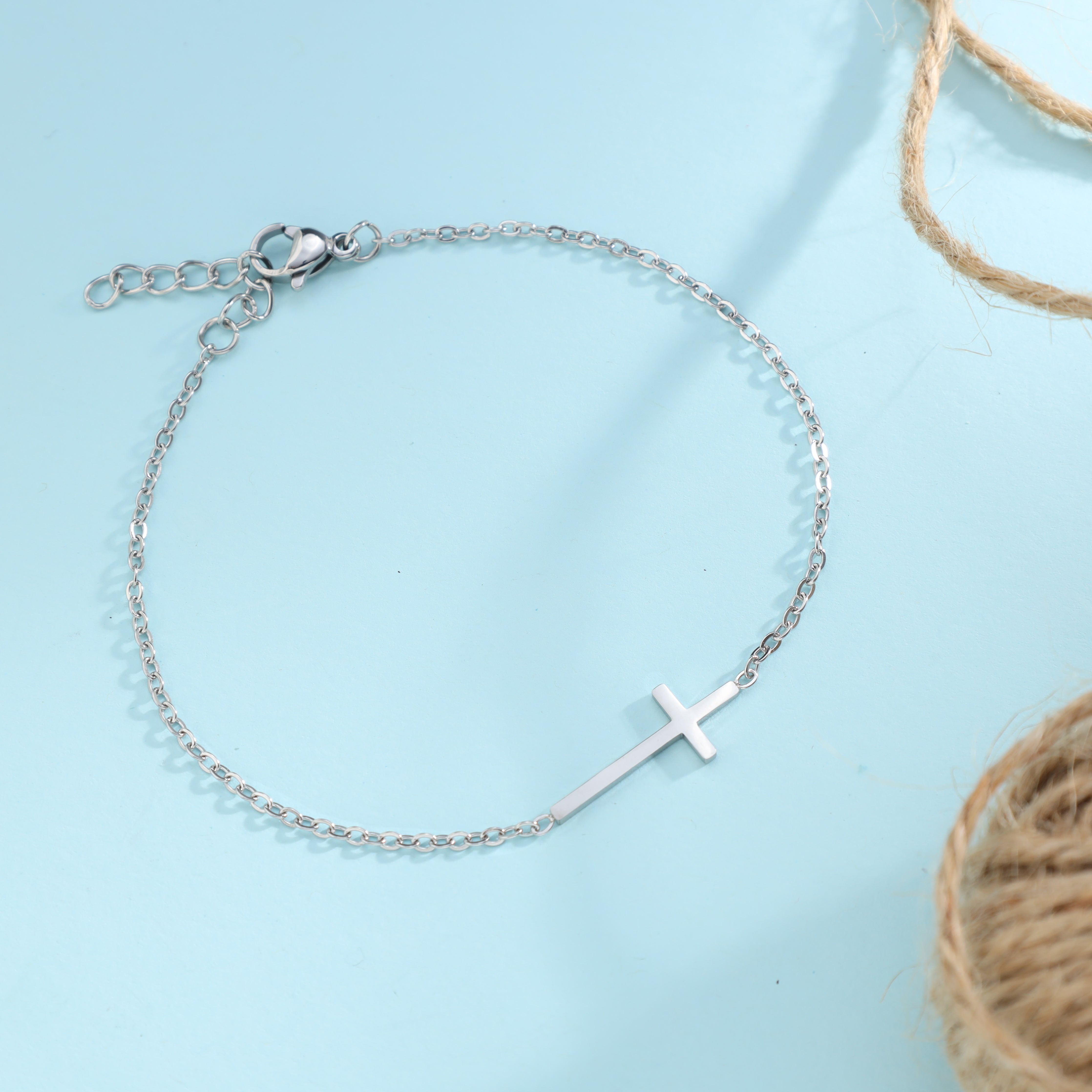 Damen Ankerkette mit Kreuz Armband aus Edelstahl