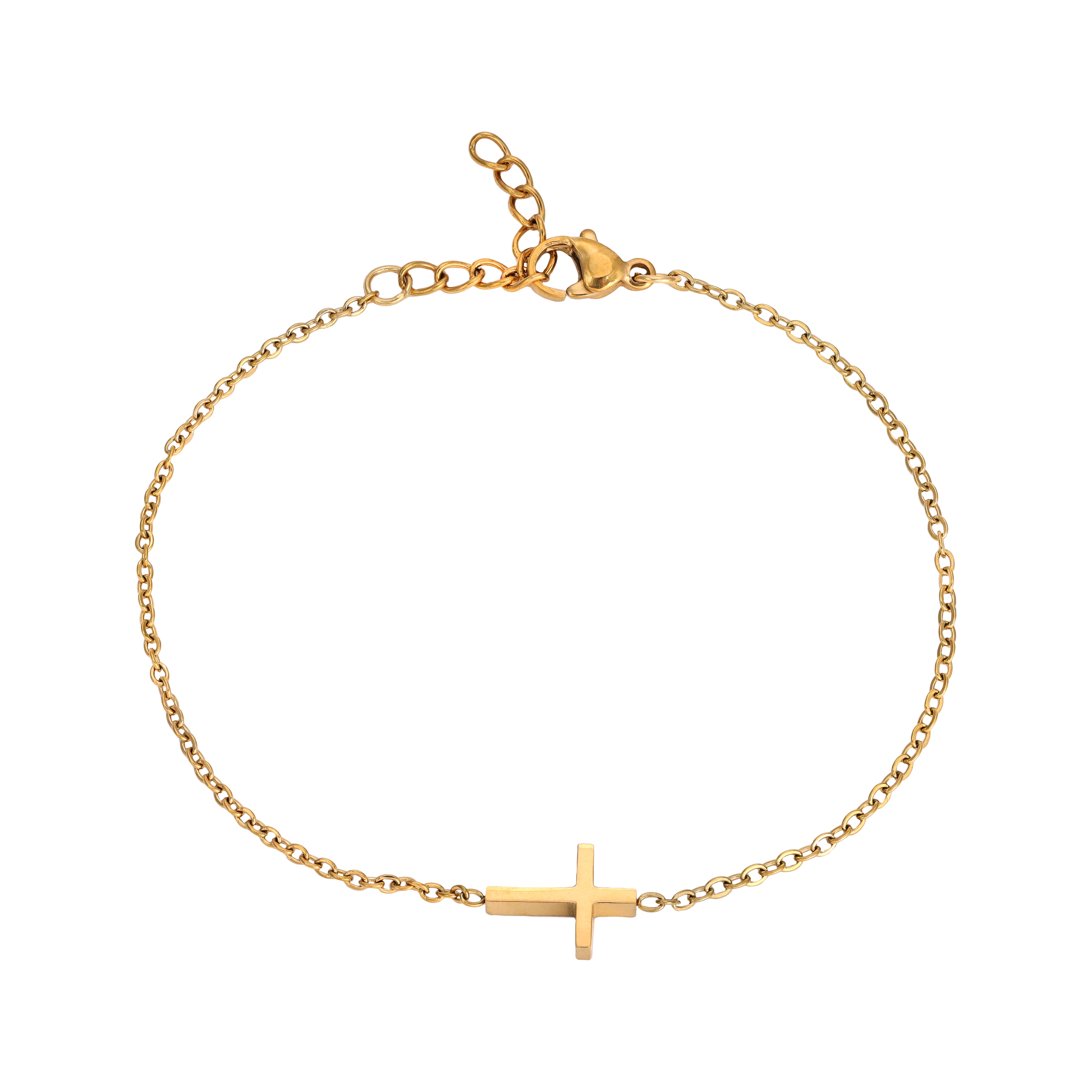 Ladies anchor chain with cross bracelet made of stainless steel 14K gold plated 